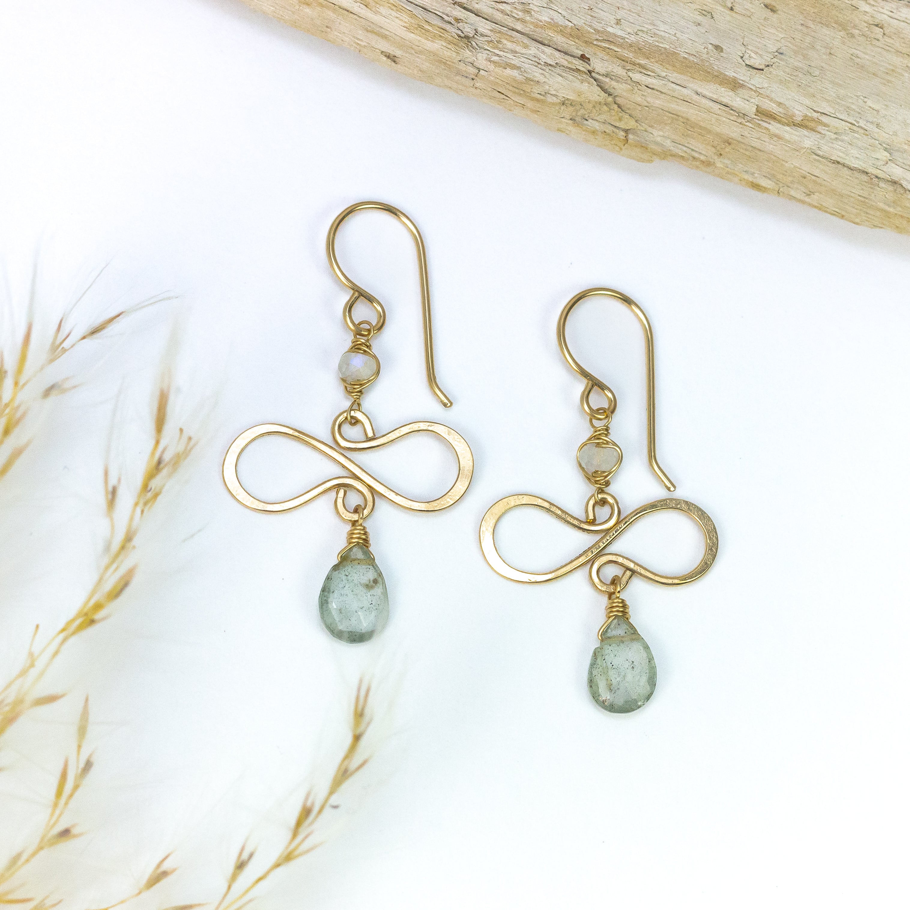 handmade gold moss aqua moonstone gemstone earrings laura j designs