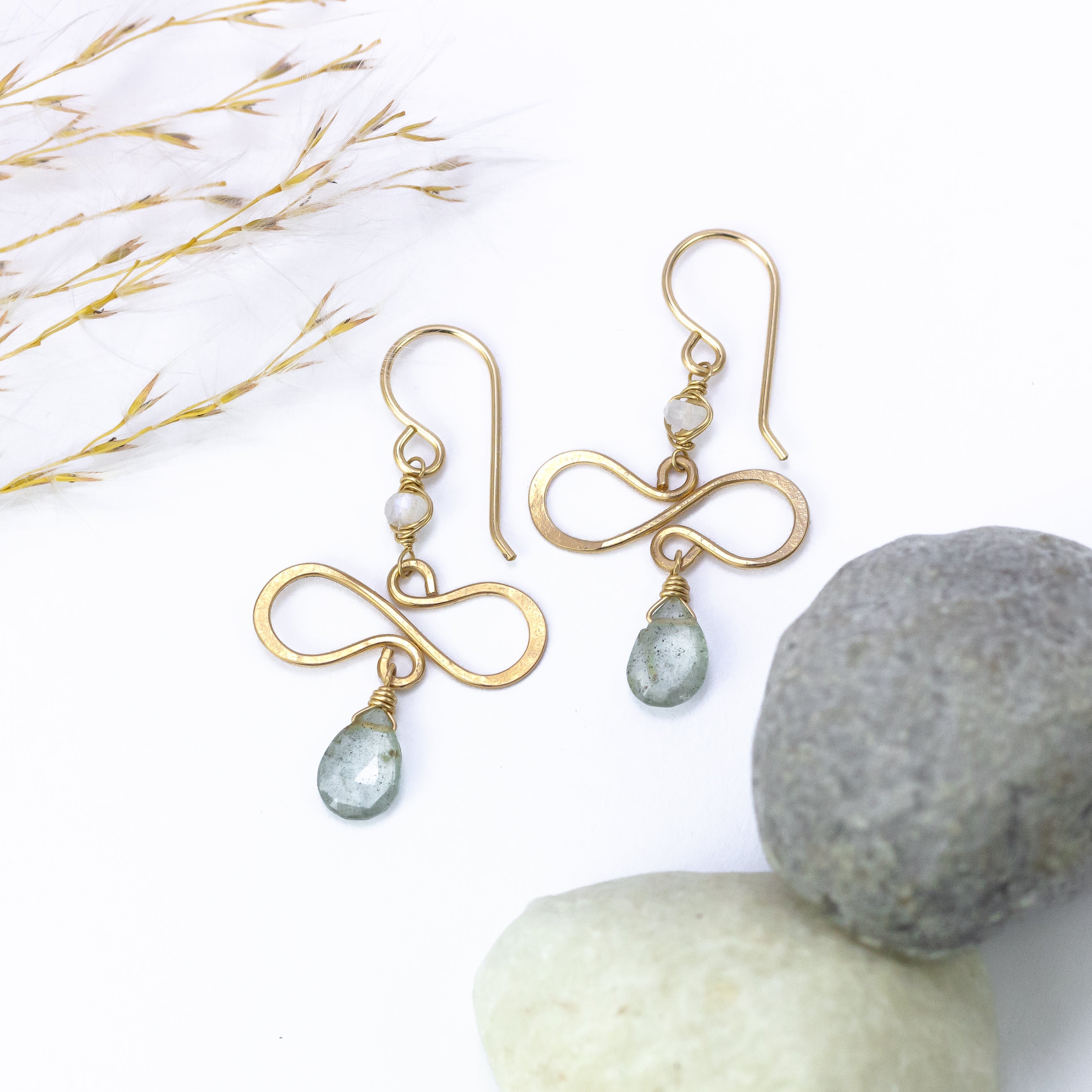 handmade gold moss aqua moonstone gemstone earrings laura j designs