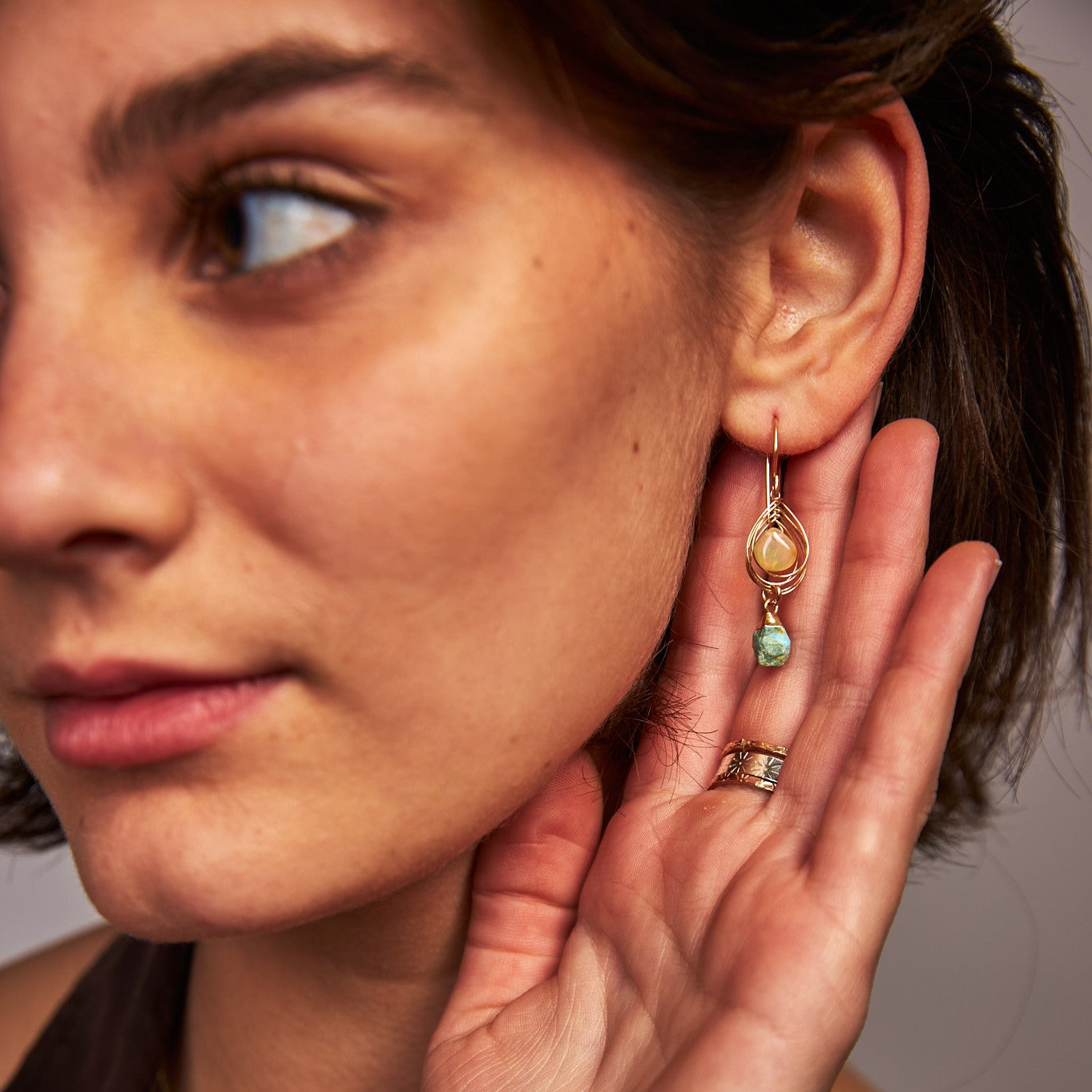 handmade gold turquoise opal earrings laura j designs