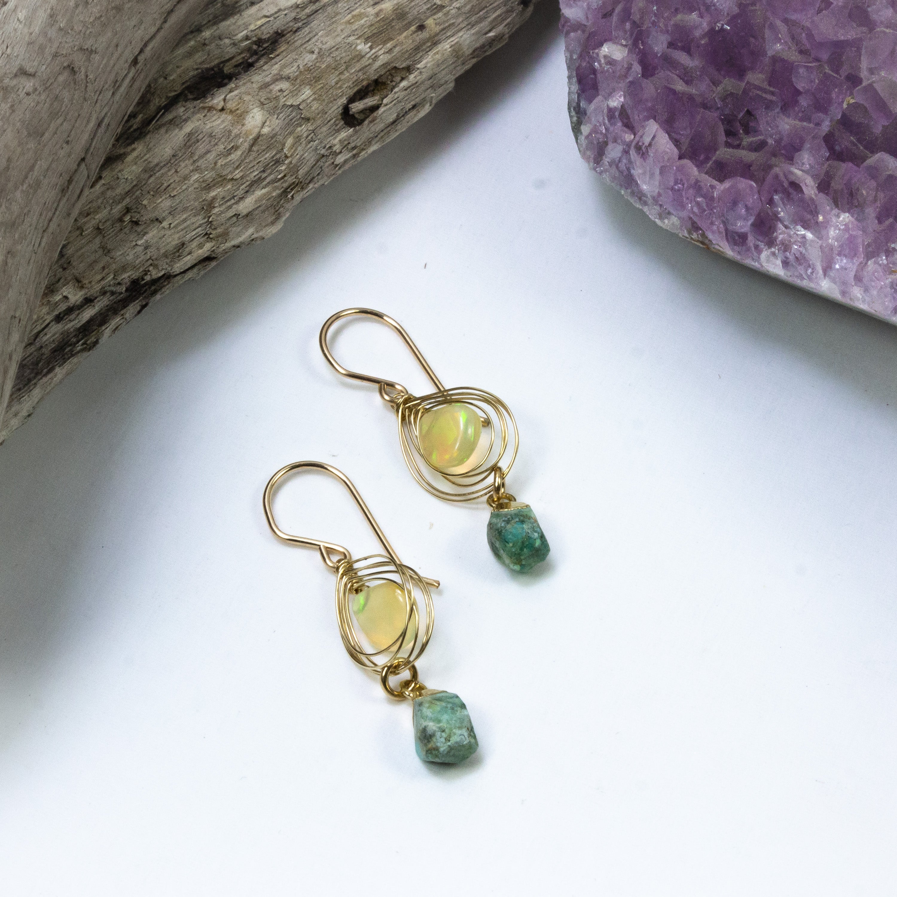 handmade gold turquoise opal earrings laura j designs