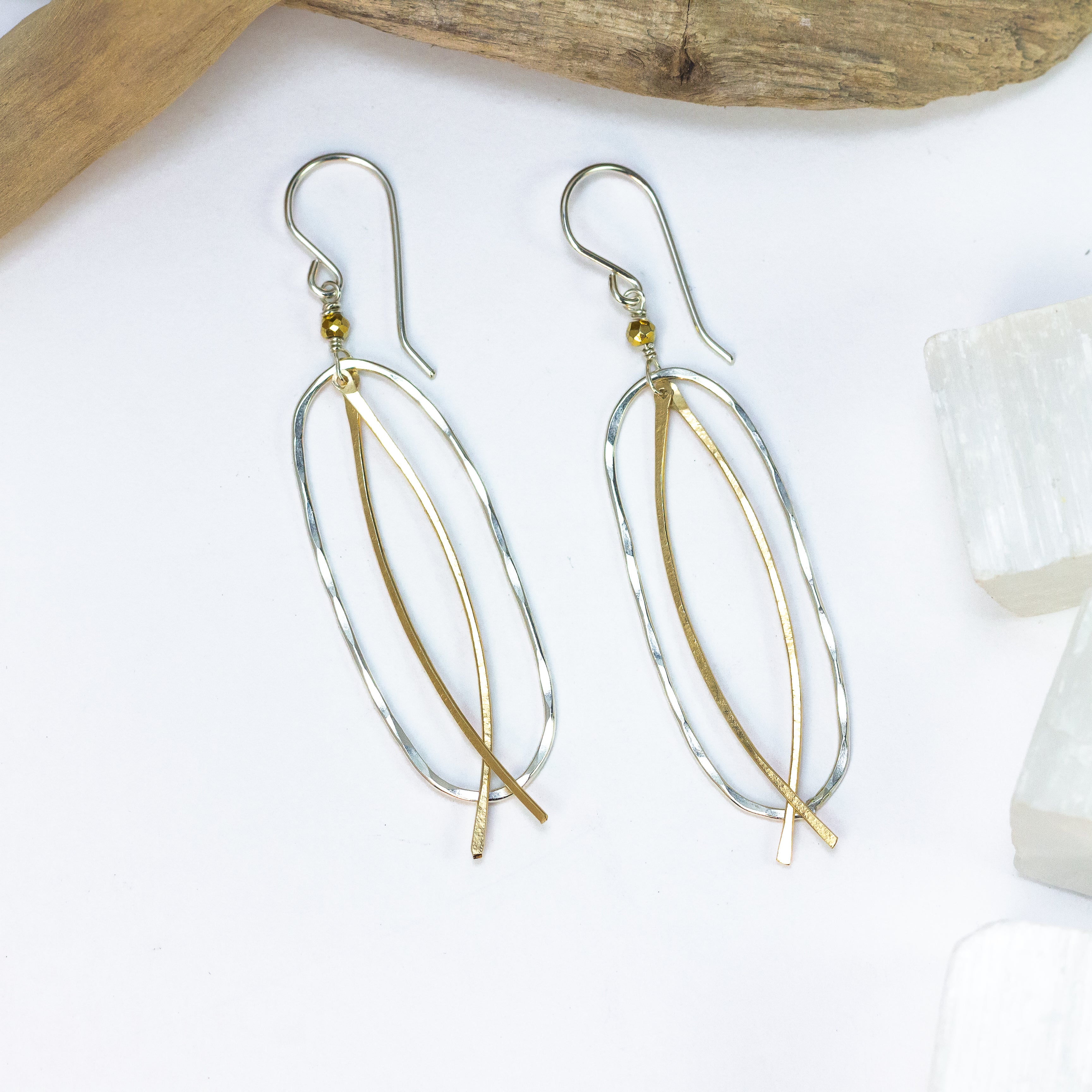 handmade sterling silver gold filled oval earrings pyrite laura j designs