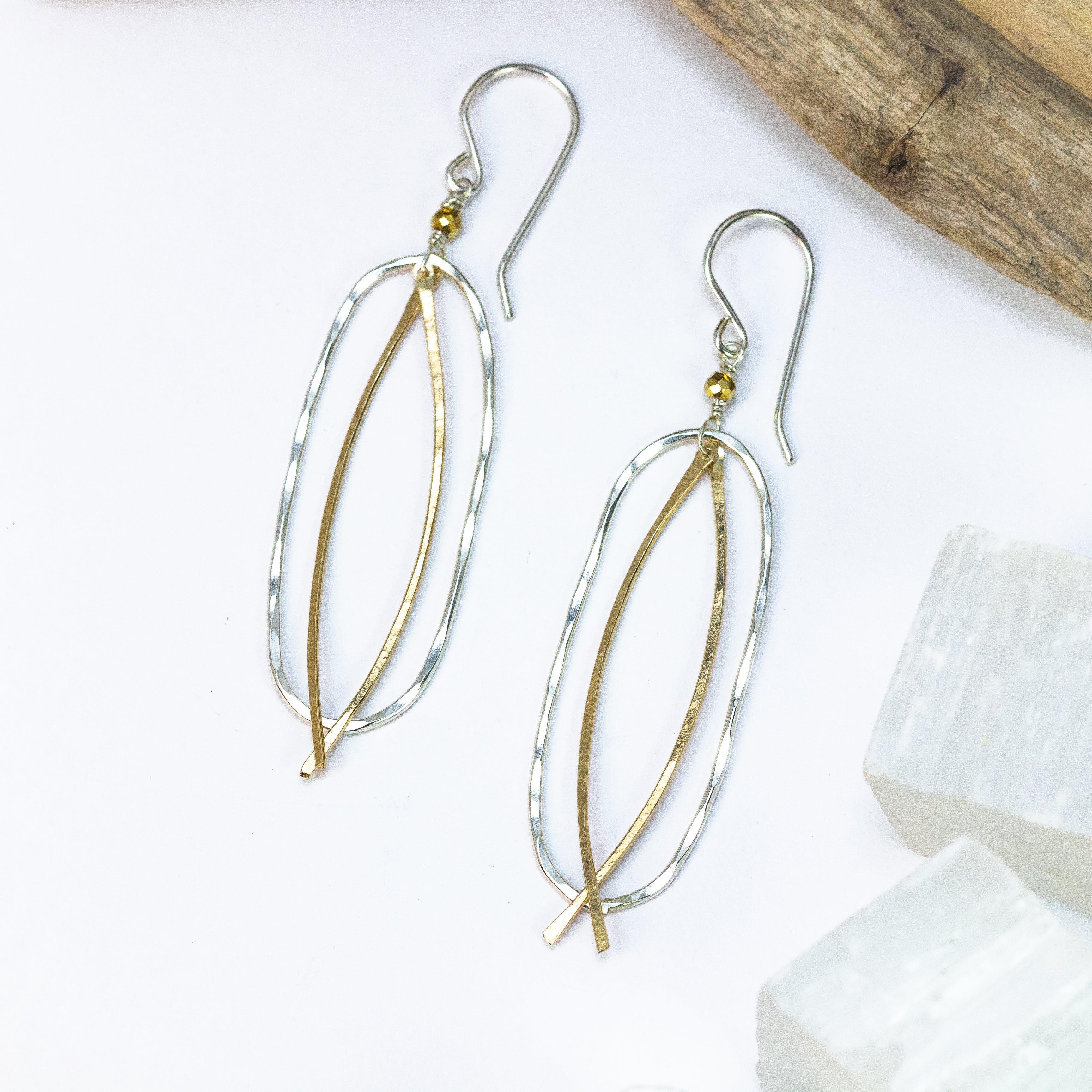 handmade sterling silver gold filled oval earrings pyrite laura j designs