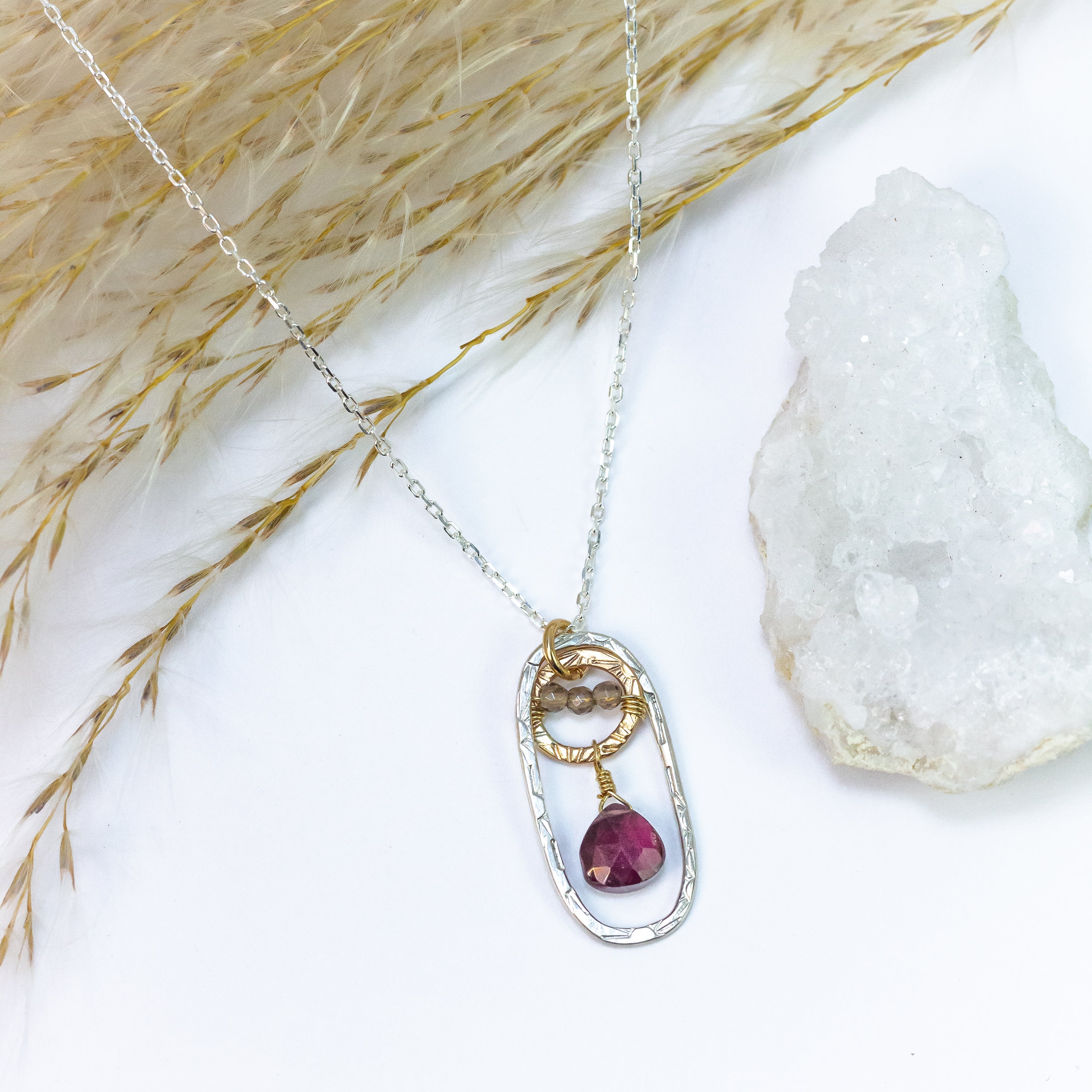 handmade mixed metal garnet gemstone necklace laura j designs