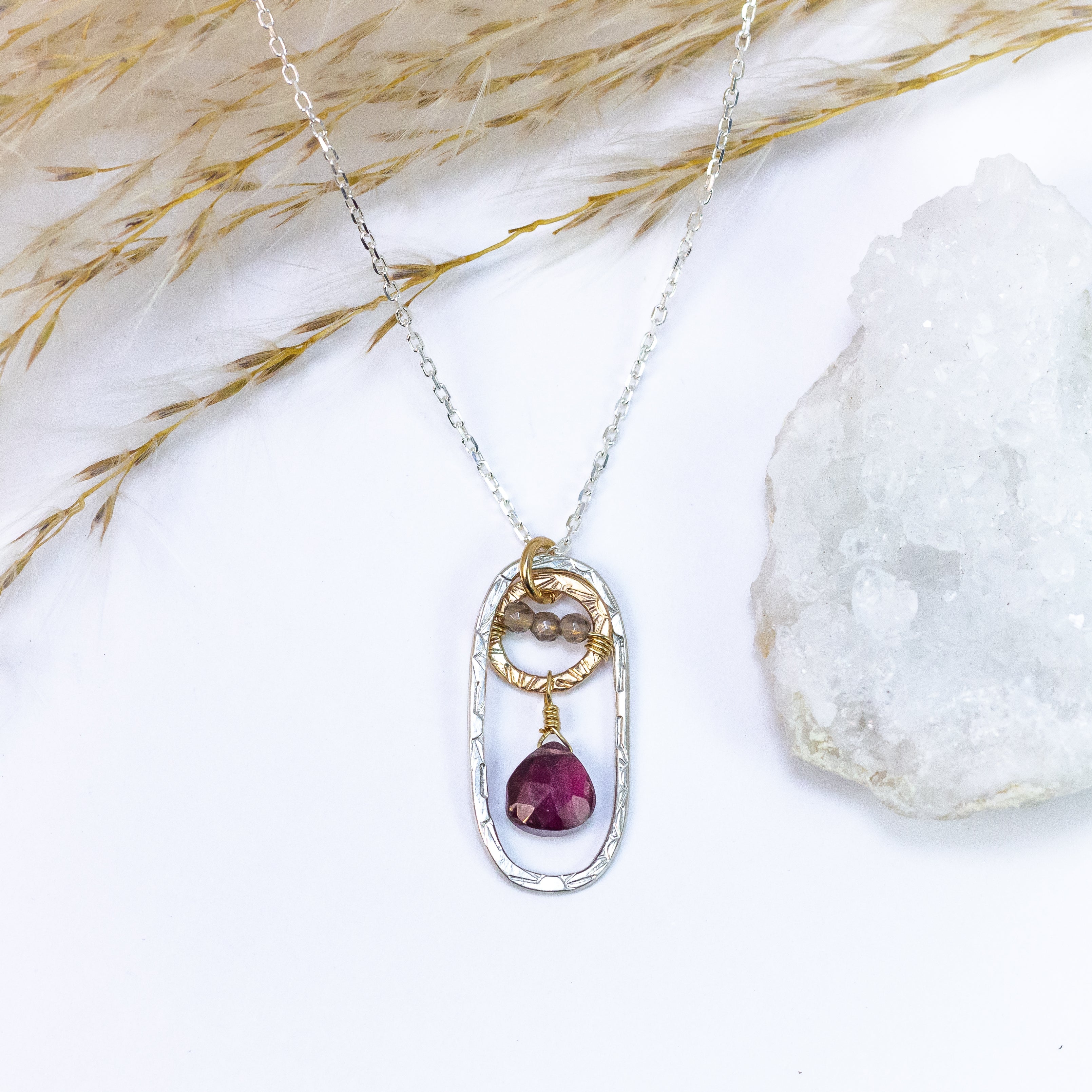 handmade mixed metal garnet gemstone necklace laura j designs