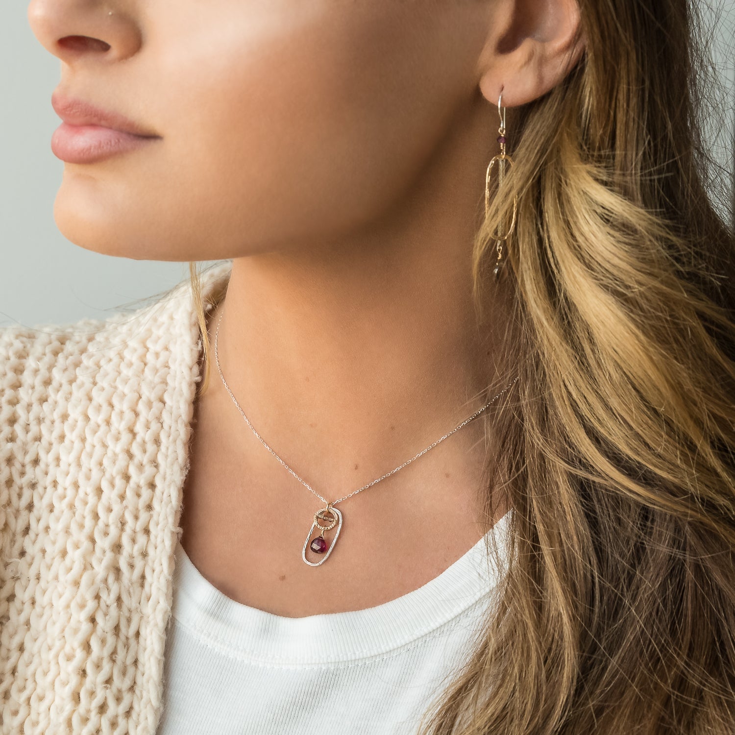 handmade mixed metal garnet gemstone necklace laura j designs