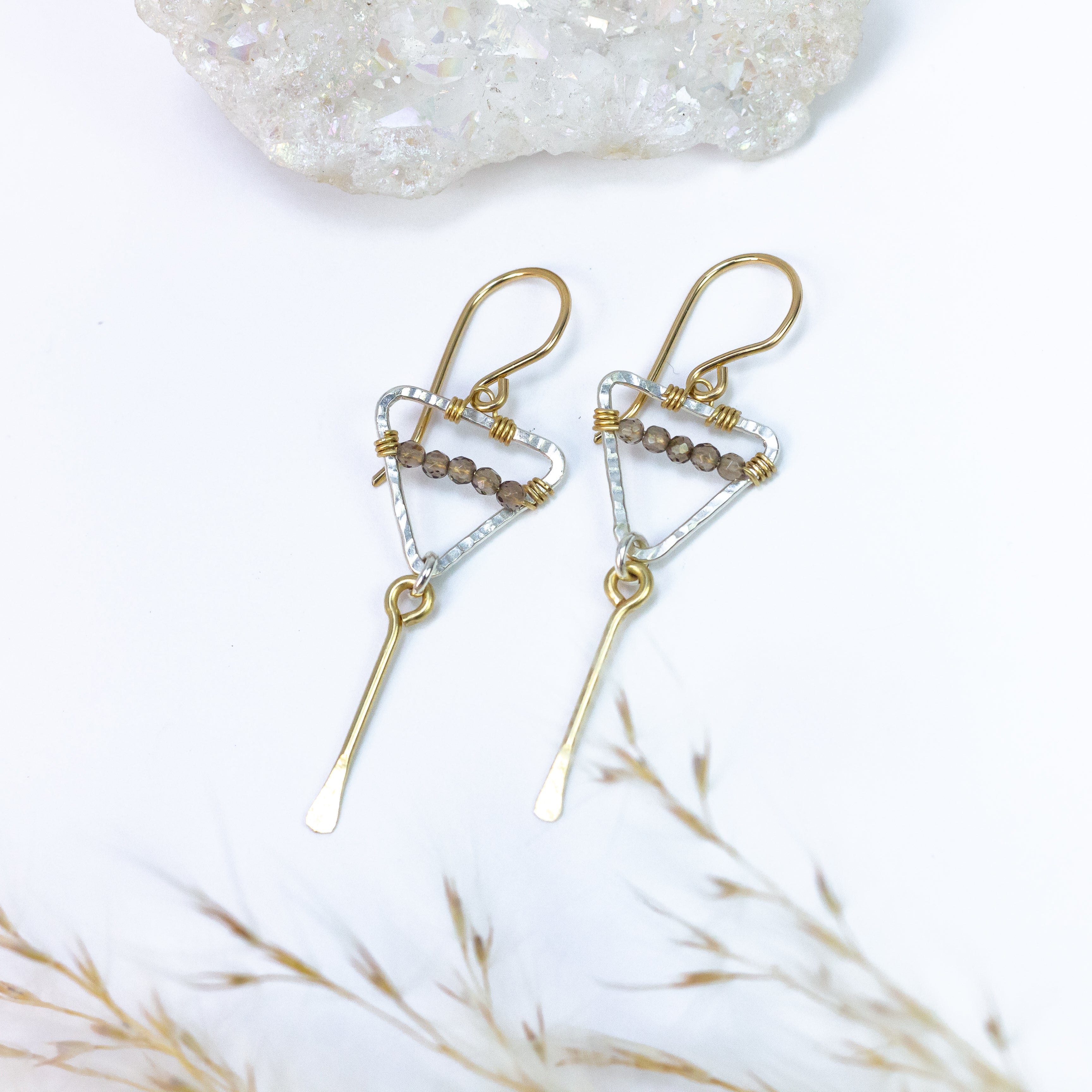 handmade sterling triangle gold bar smoky topaz earrings laura j designs