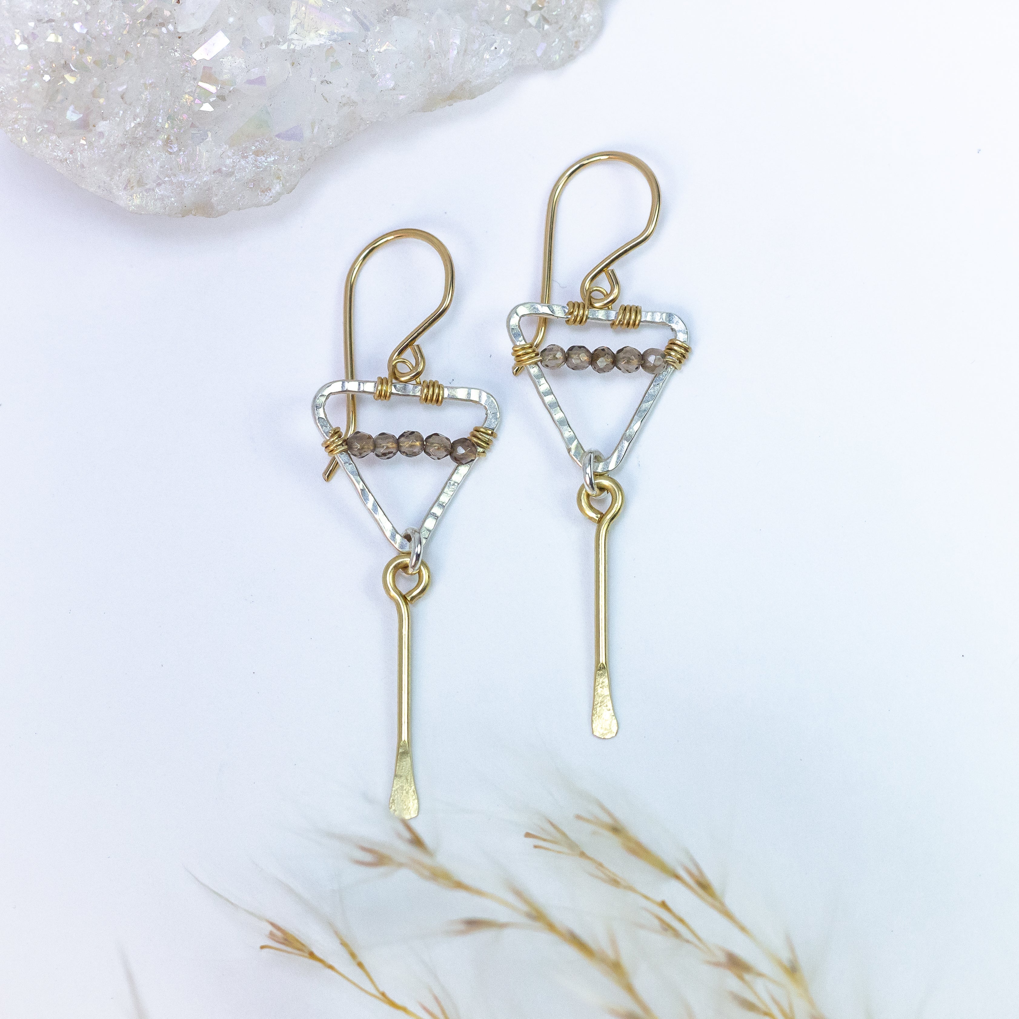 handmade sterling triangle gold bar smoky topaz earrings laura j designs
