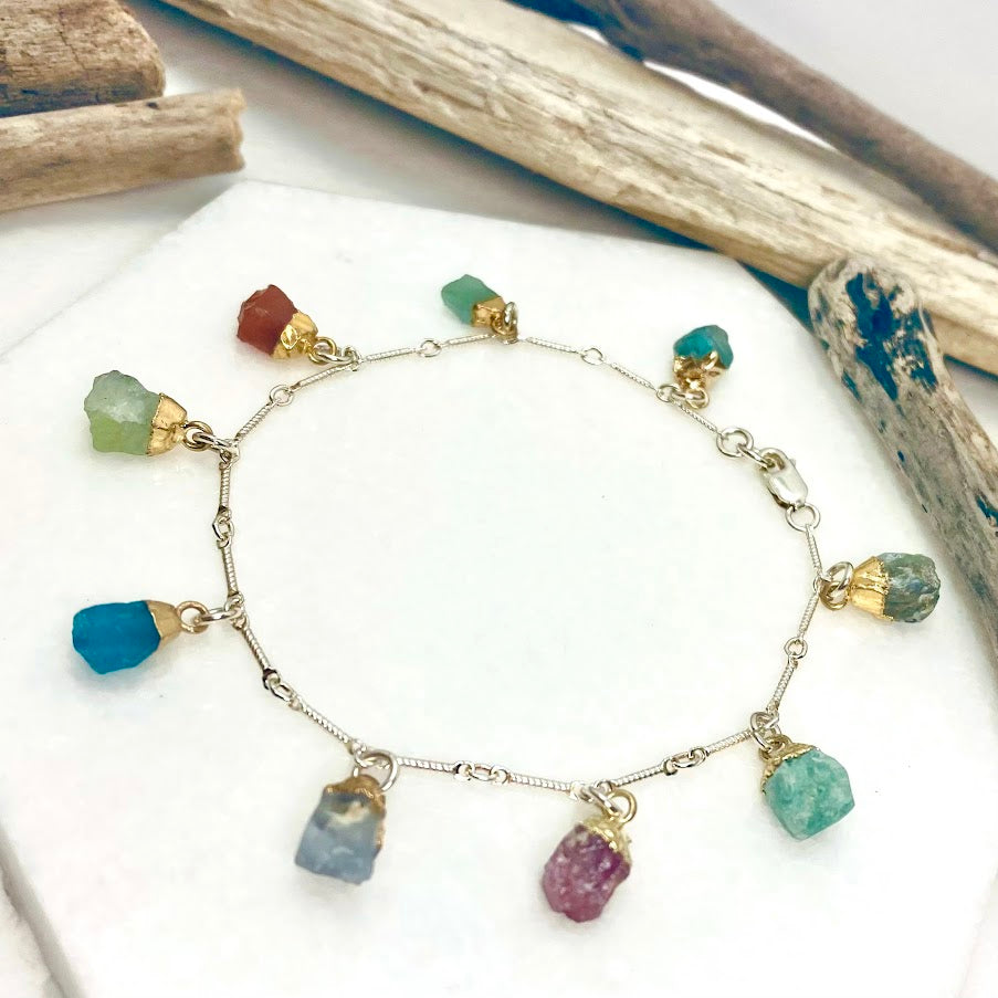 Raw Gemstone Charm Bracelet