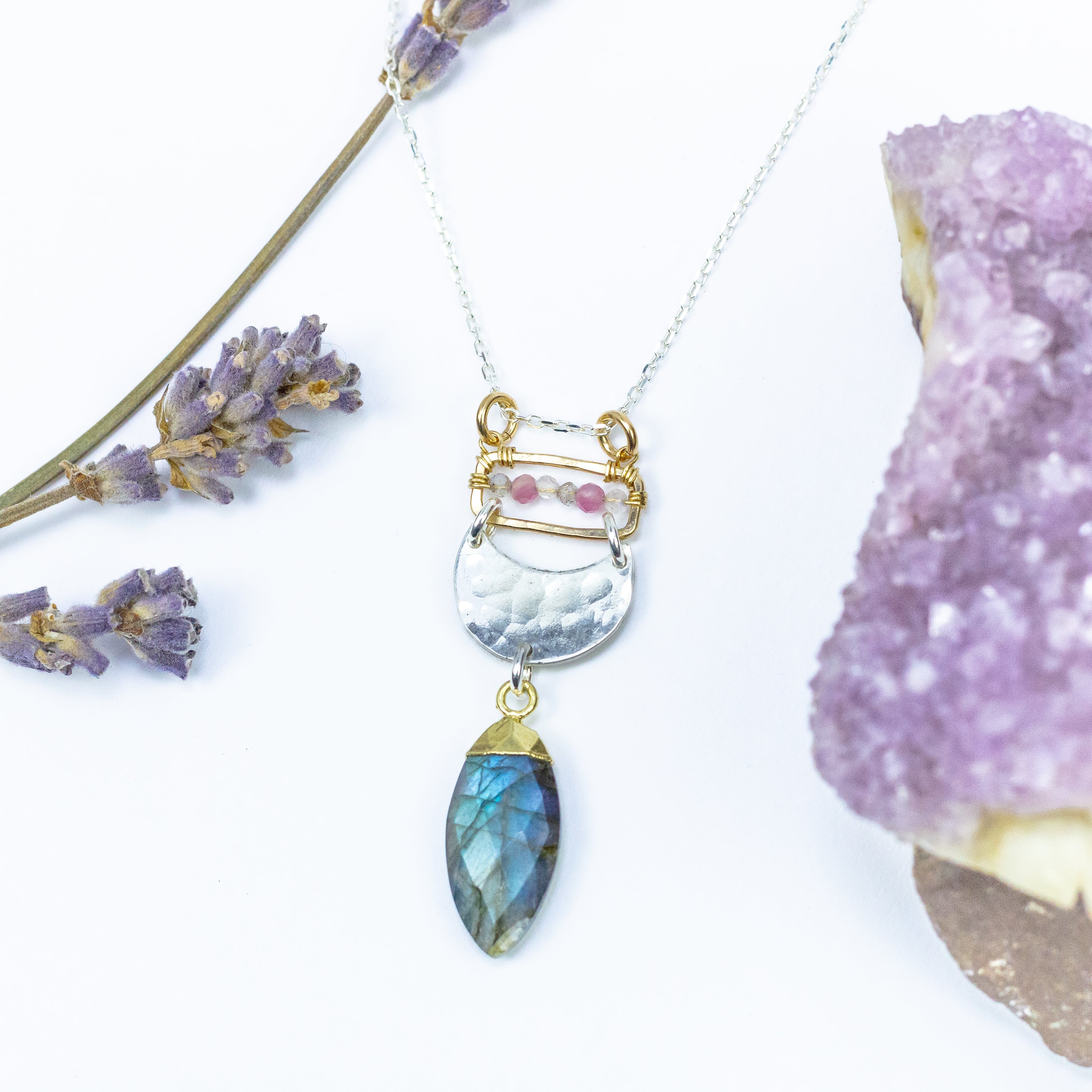 handmade mixed metal labradorite gemstone pendant laura j designs