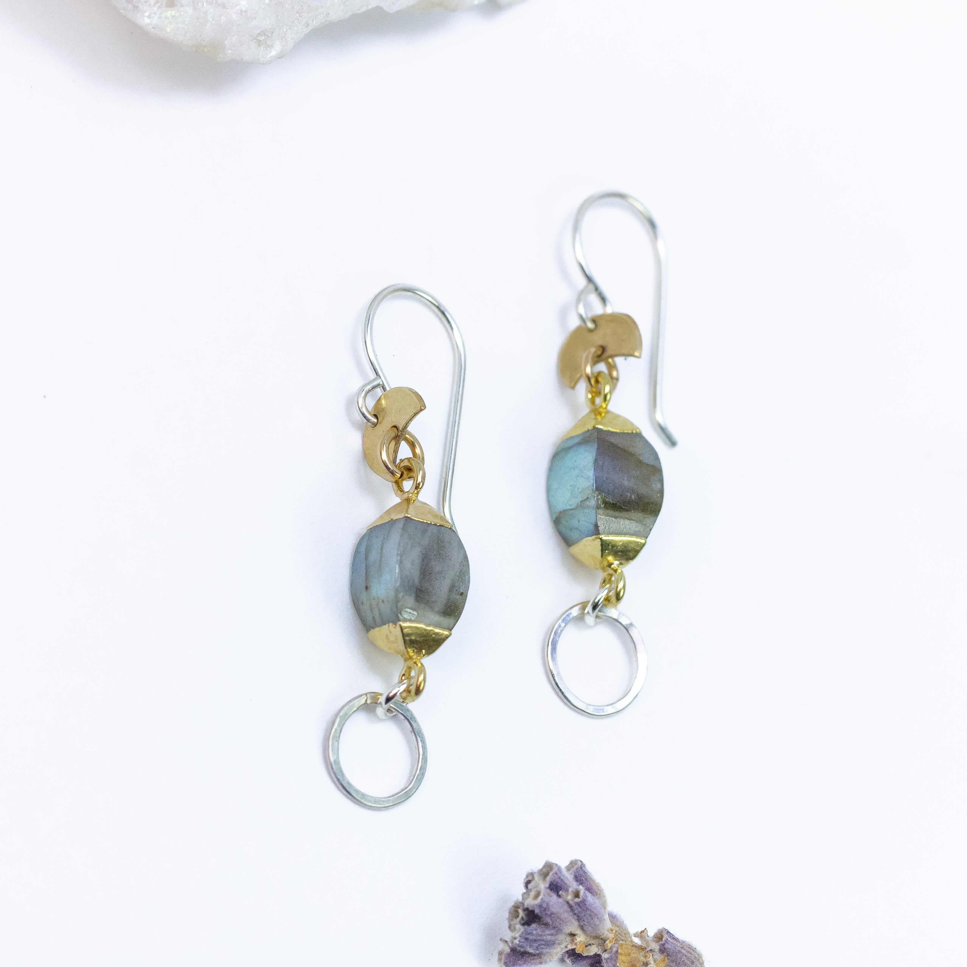 handmade mixed metal labradorite gemstone earrings laura j designs