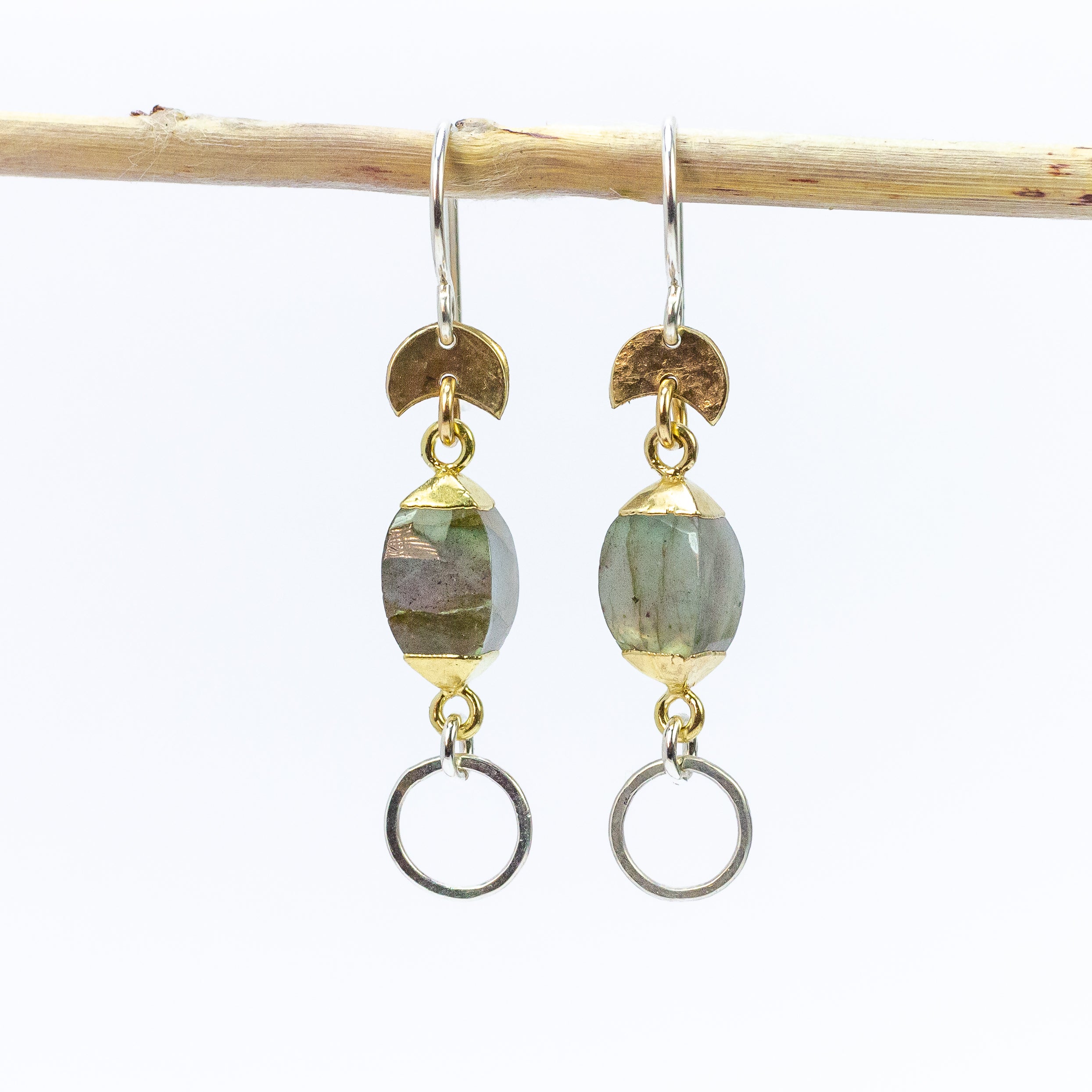 handmade mixed metal labradorite gemstone earrings laura j designs