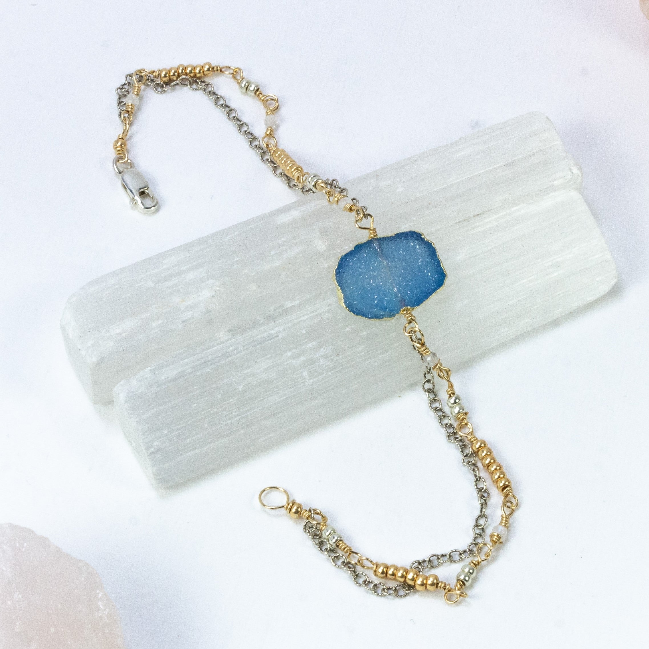 handmade blue druzy beaded sterling bracelet laura j designs