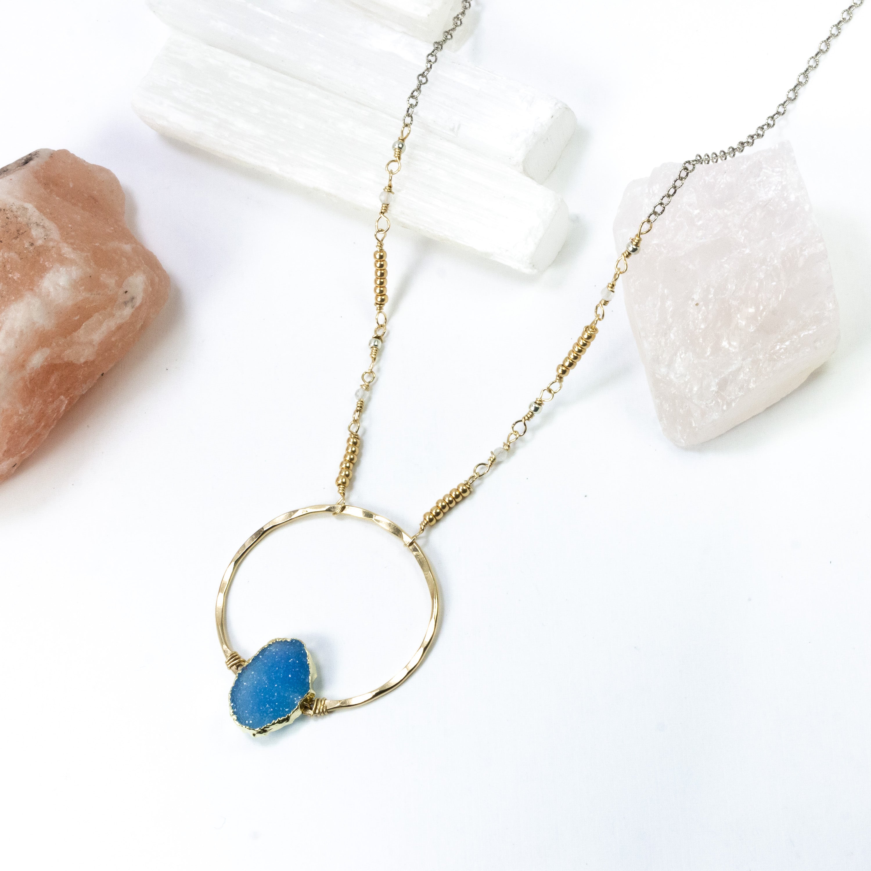 handmade gold filled blue druzy beaded chain necklace laura j designs