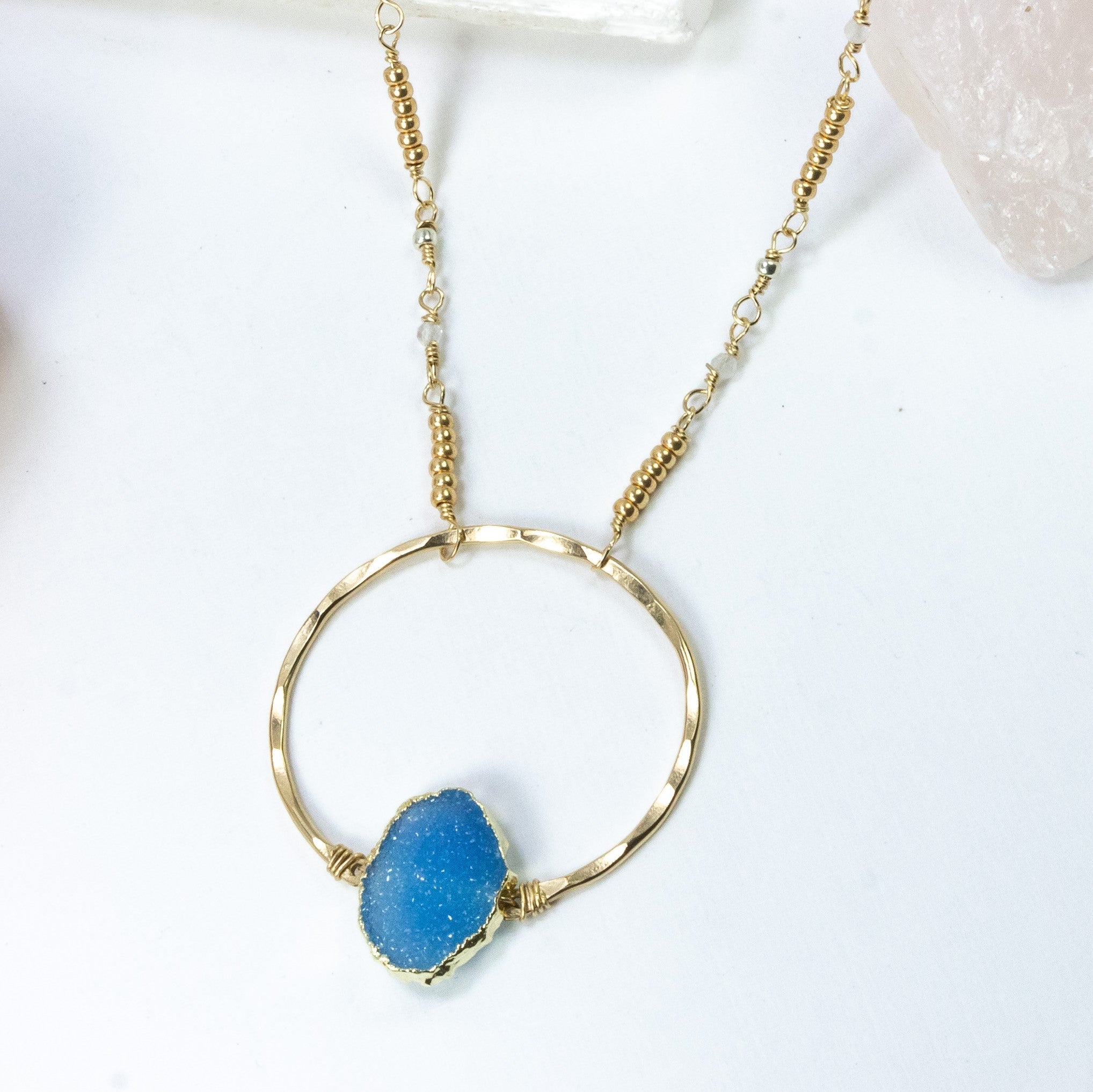 handmade gold filled blue druzy beaded chain necklace laura j designs