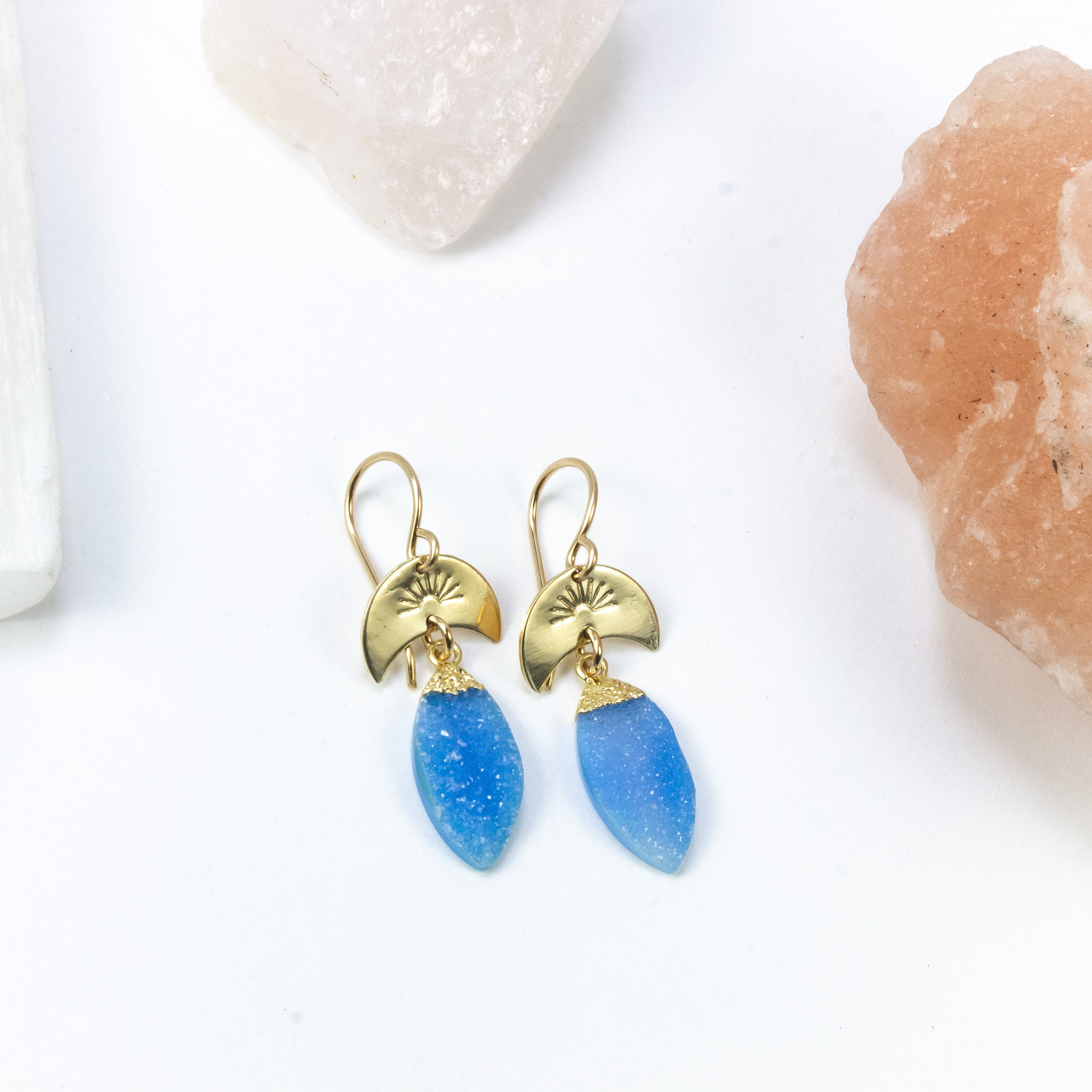 handmade gold filled blue druzy earrings laura j designs