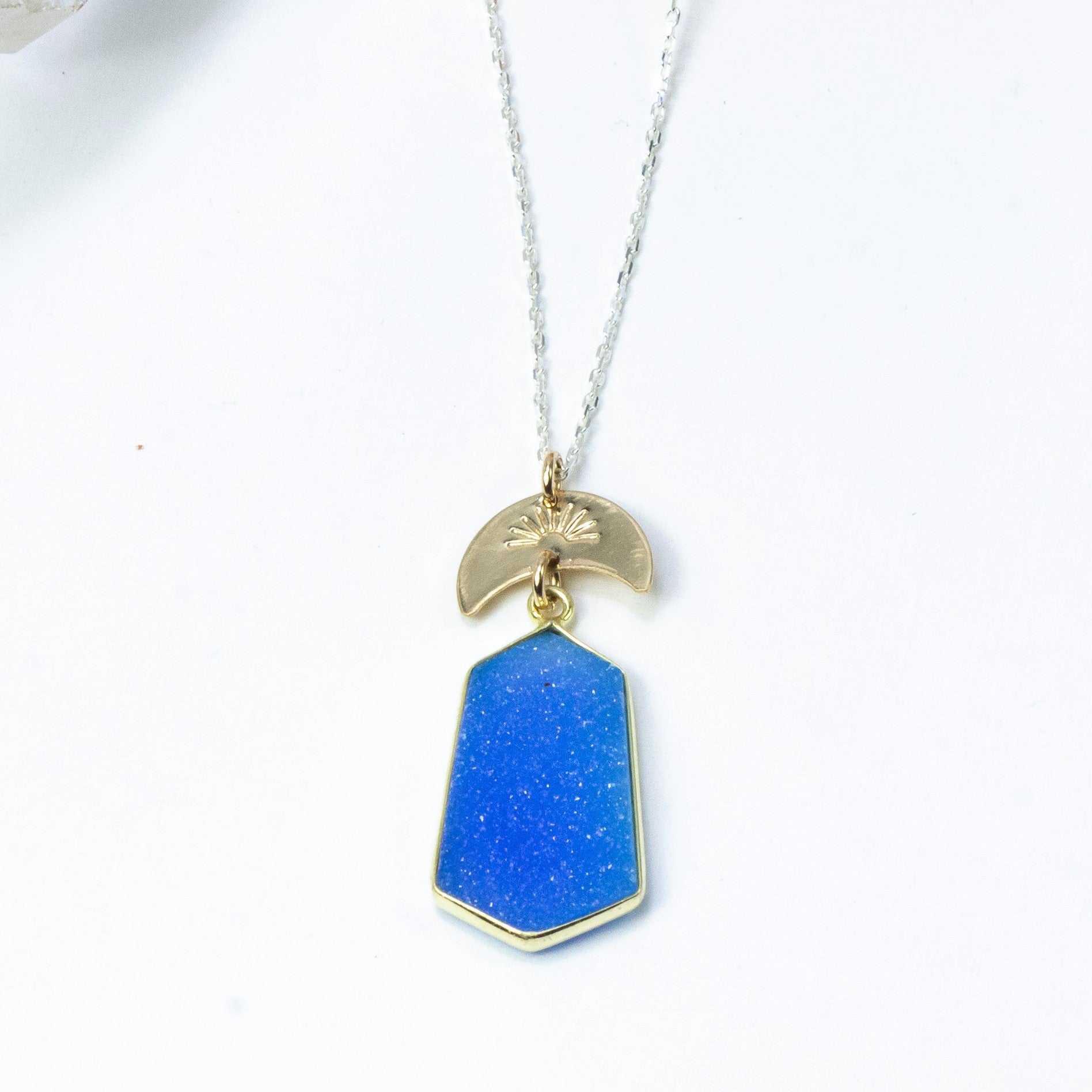 handmade gold filled silver chain blue druzy necklace laura j designs