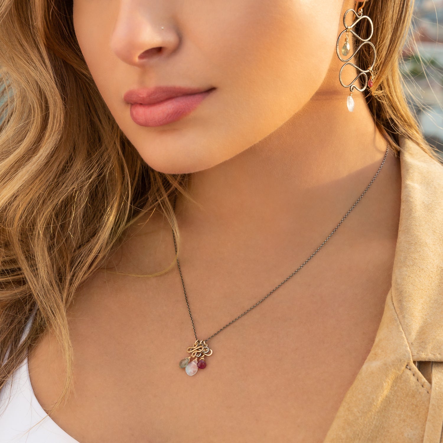 handmade dainty mixed metal gemstone charm necklace laura j designs