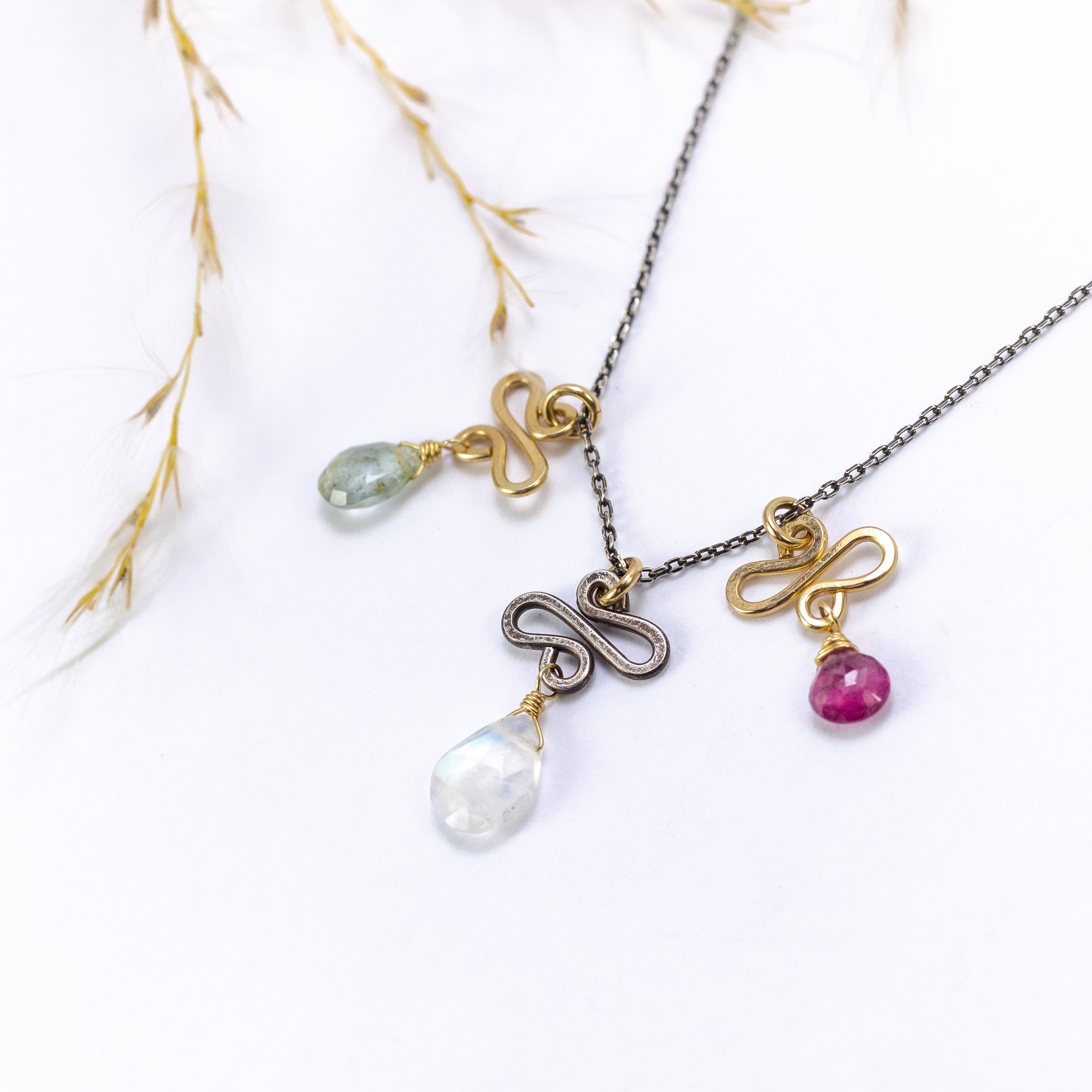 handmade dainty mixed metal gemstone charm necklace laura j designs