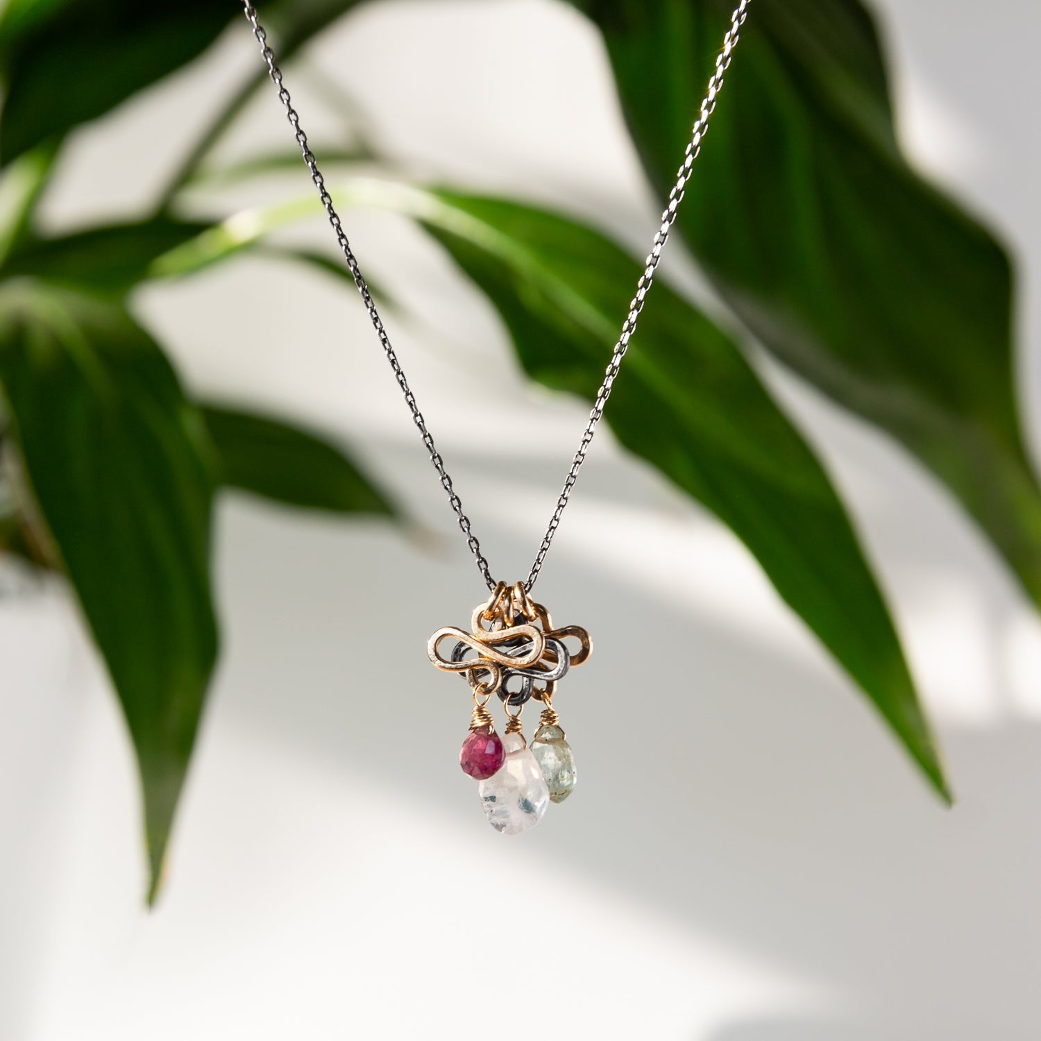 handmade dainty mixed metal gemstone charm necklace laura j designs