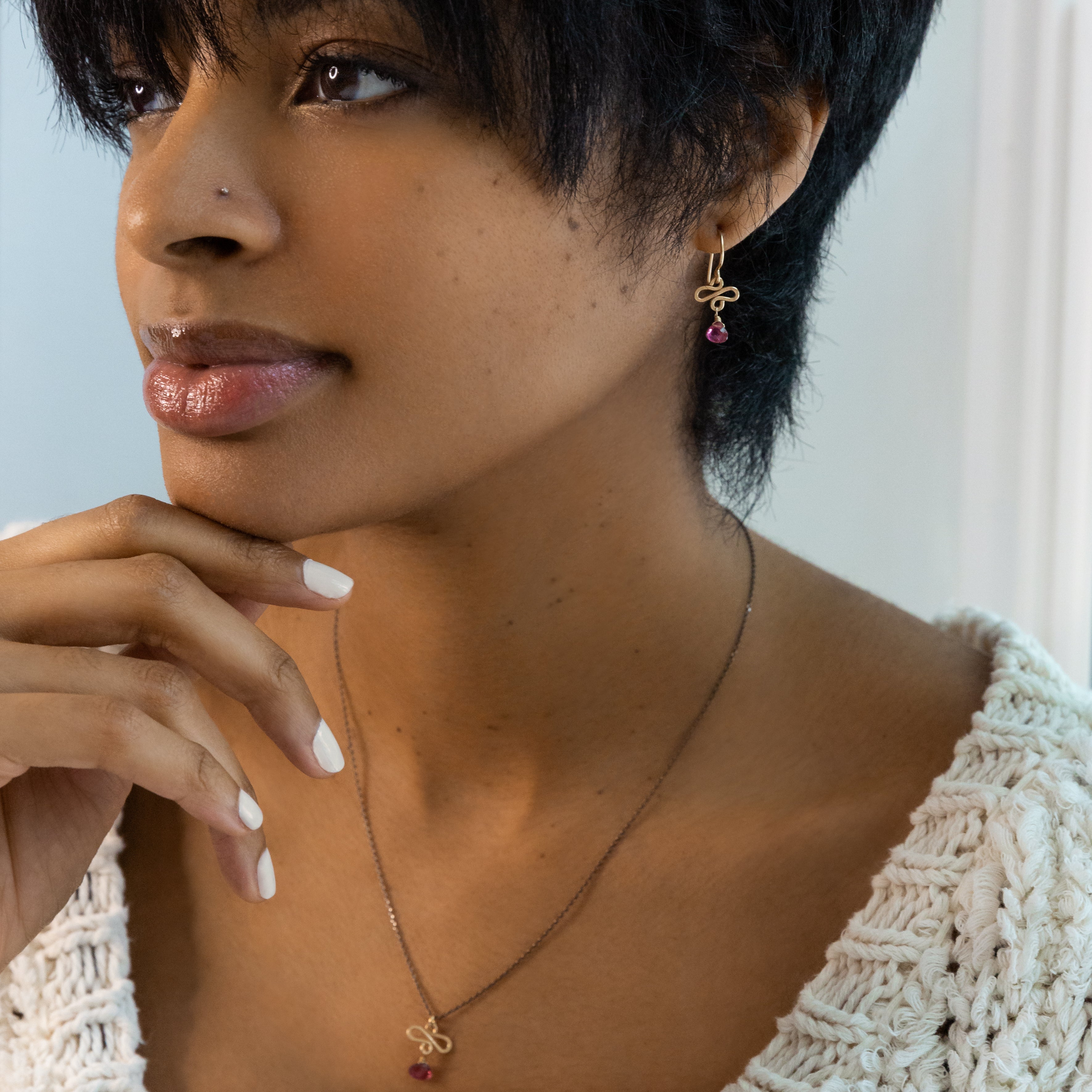 handmade dainty gold pink tourmaline earrings laura j designs