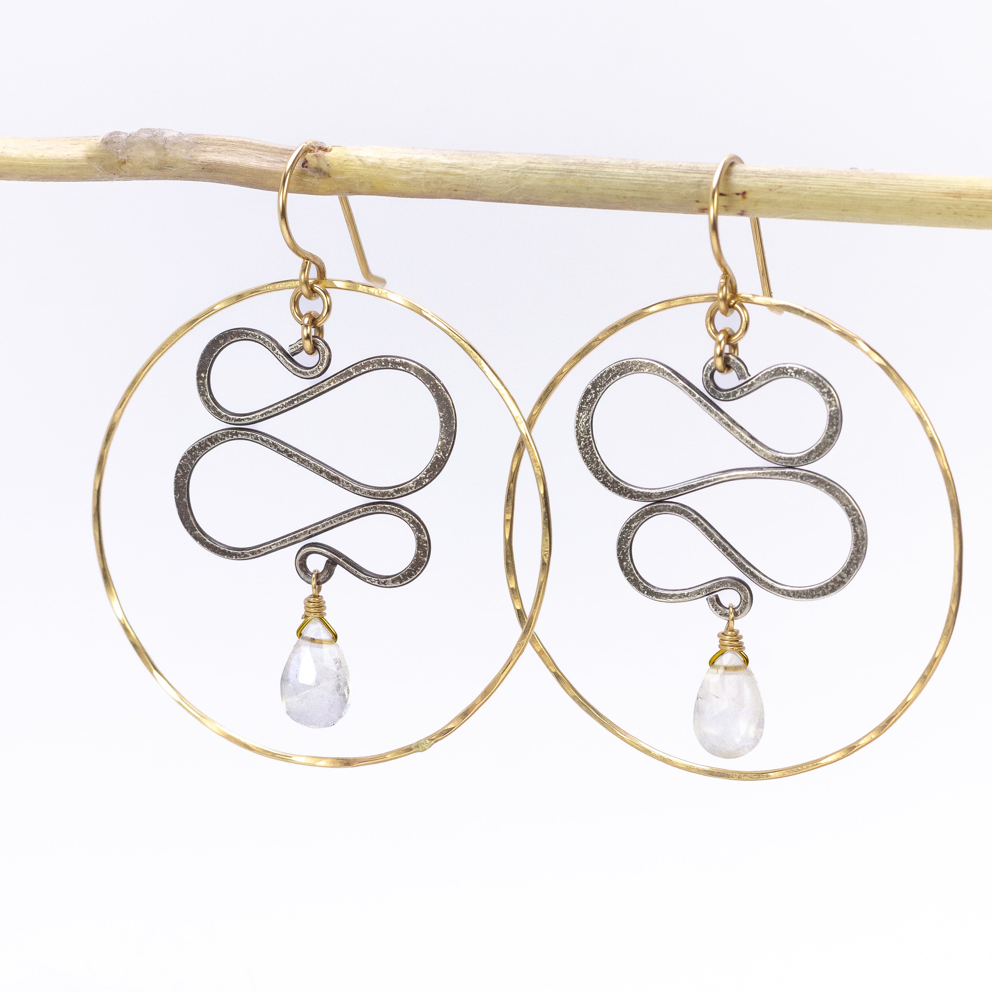 handmade gold filled oxidized silver moonstone hoop earrings laura j designs