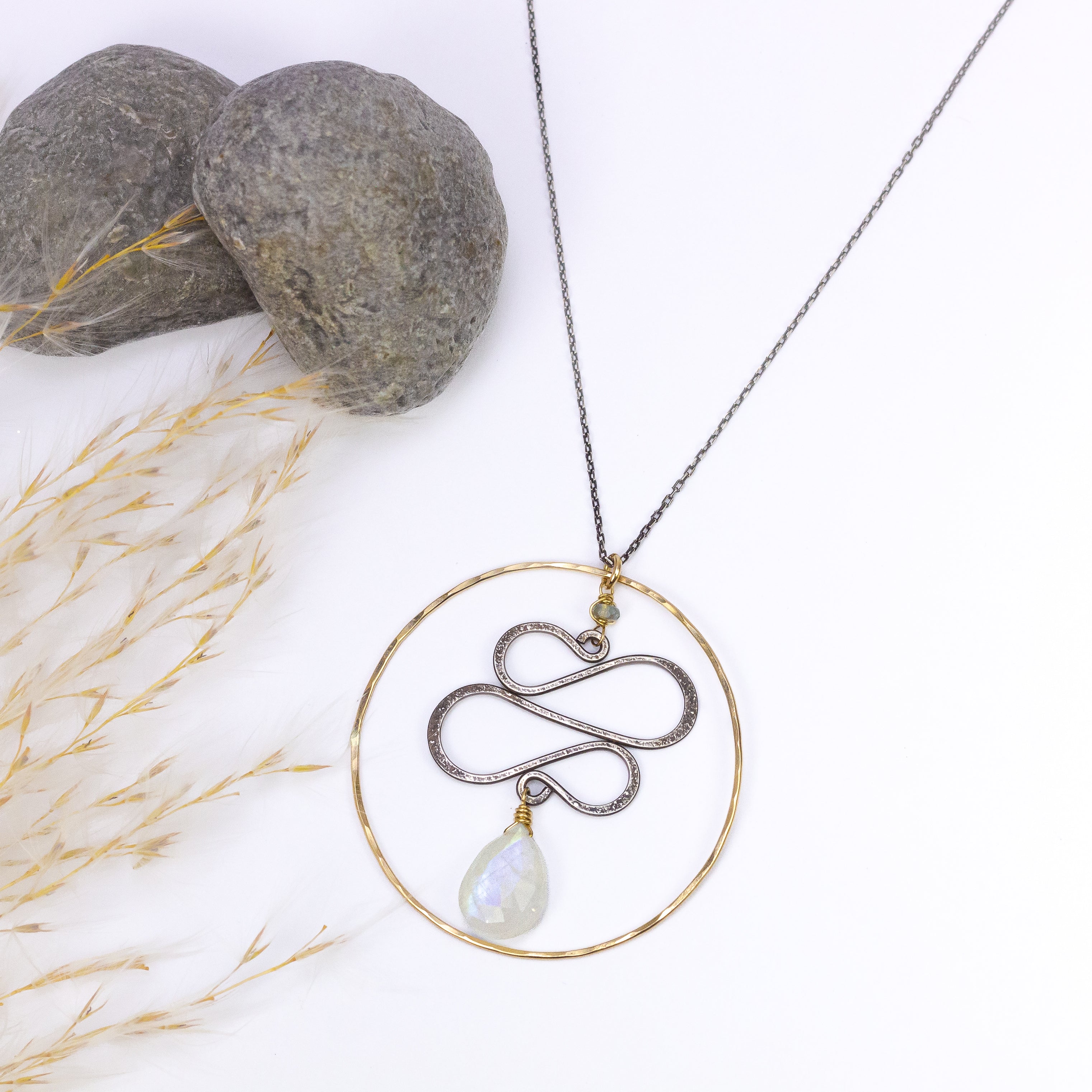 handmade mixed metal moonstone hoop necklace laura j designs