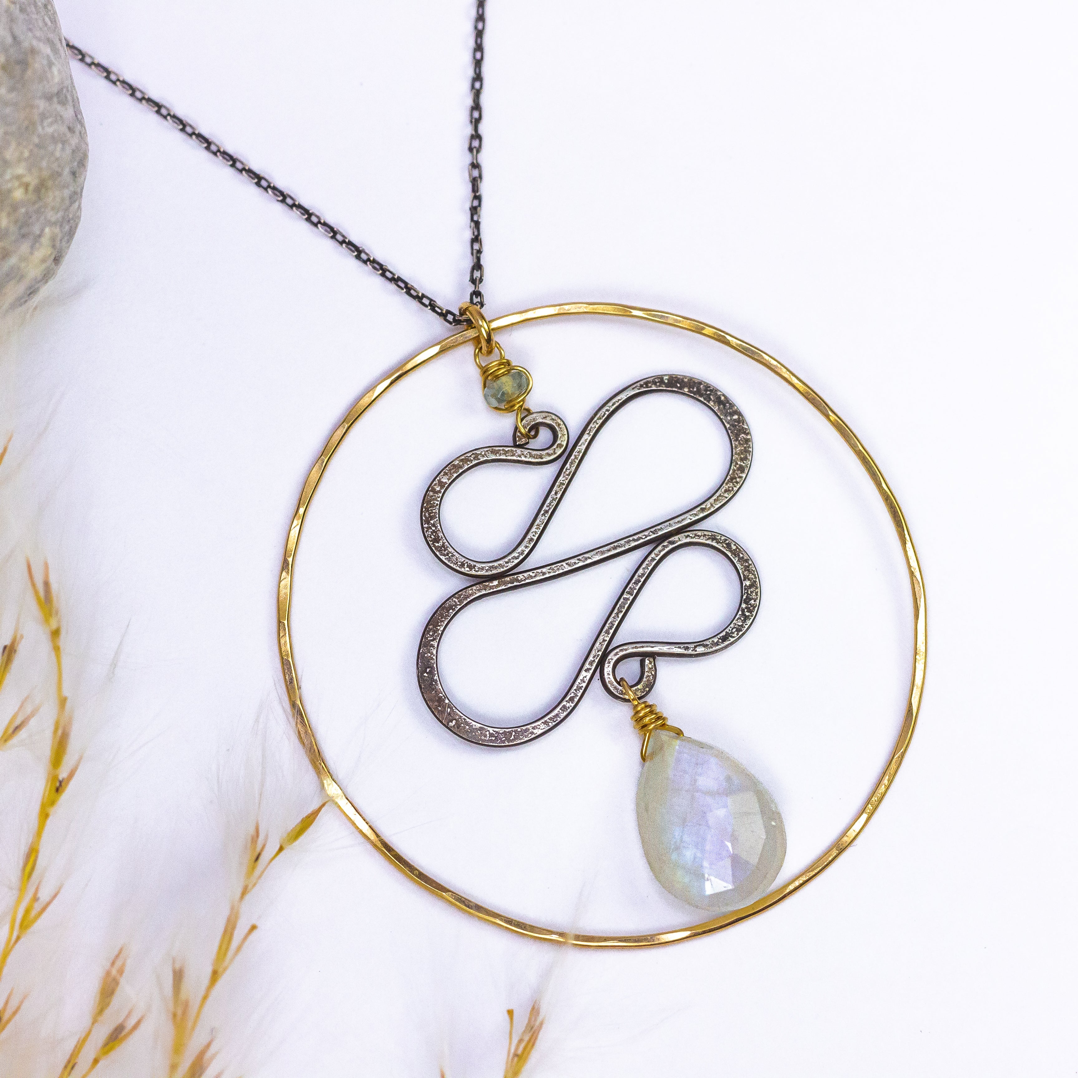handmade mixed metal moonstone hoop necklace laura j designs