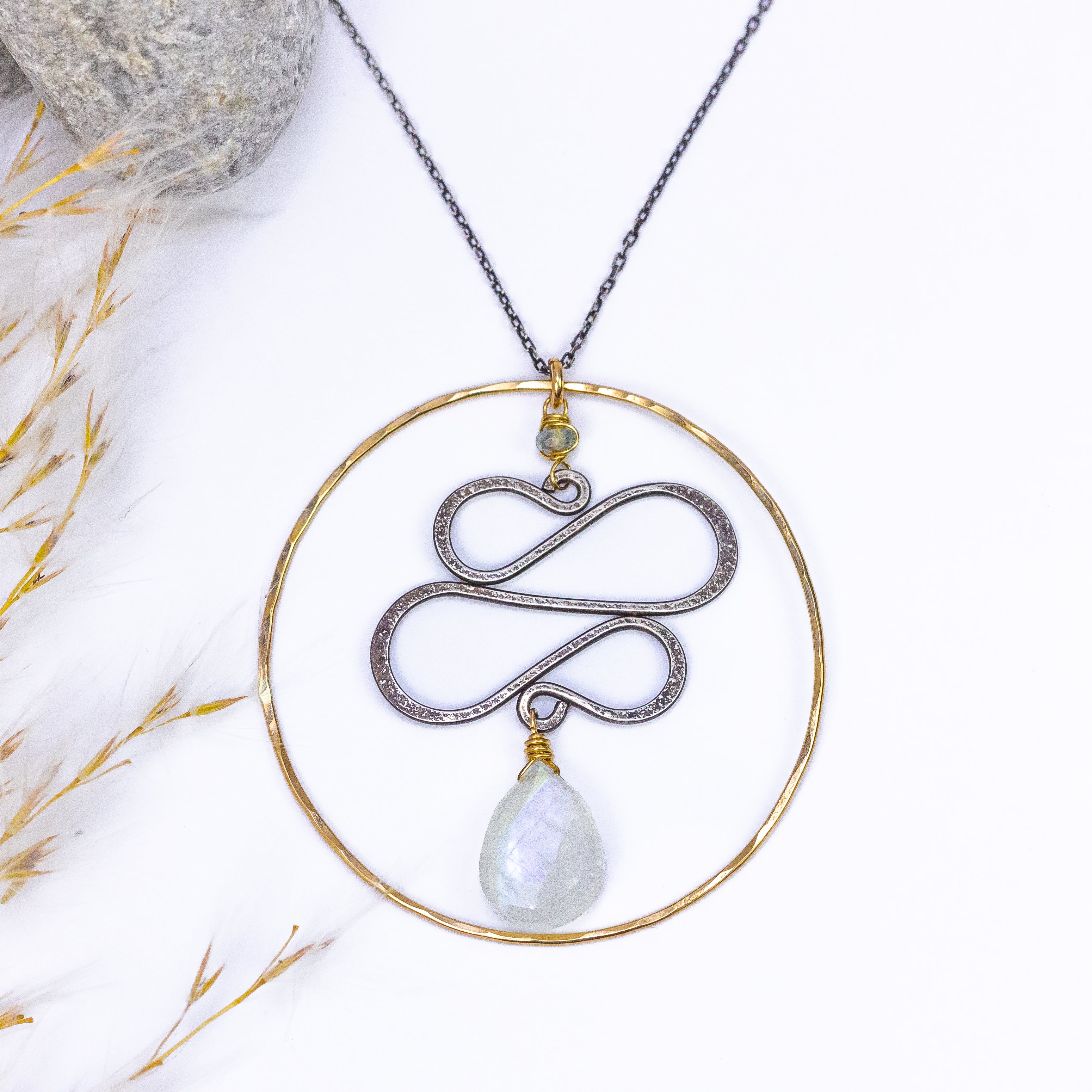 handmade mixed metal moonstone hoop necklace laura j designs