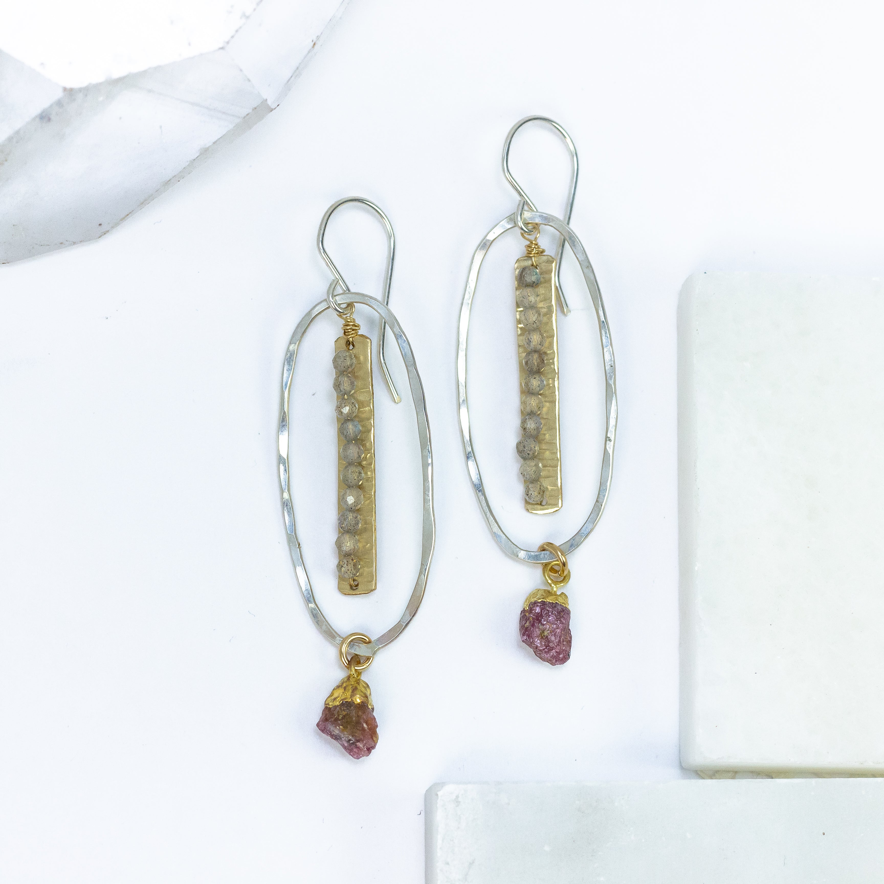 handmade mixed metal ruby labradorite gemstone earrings laura j designs