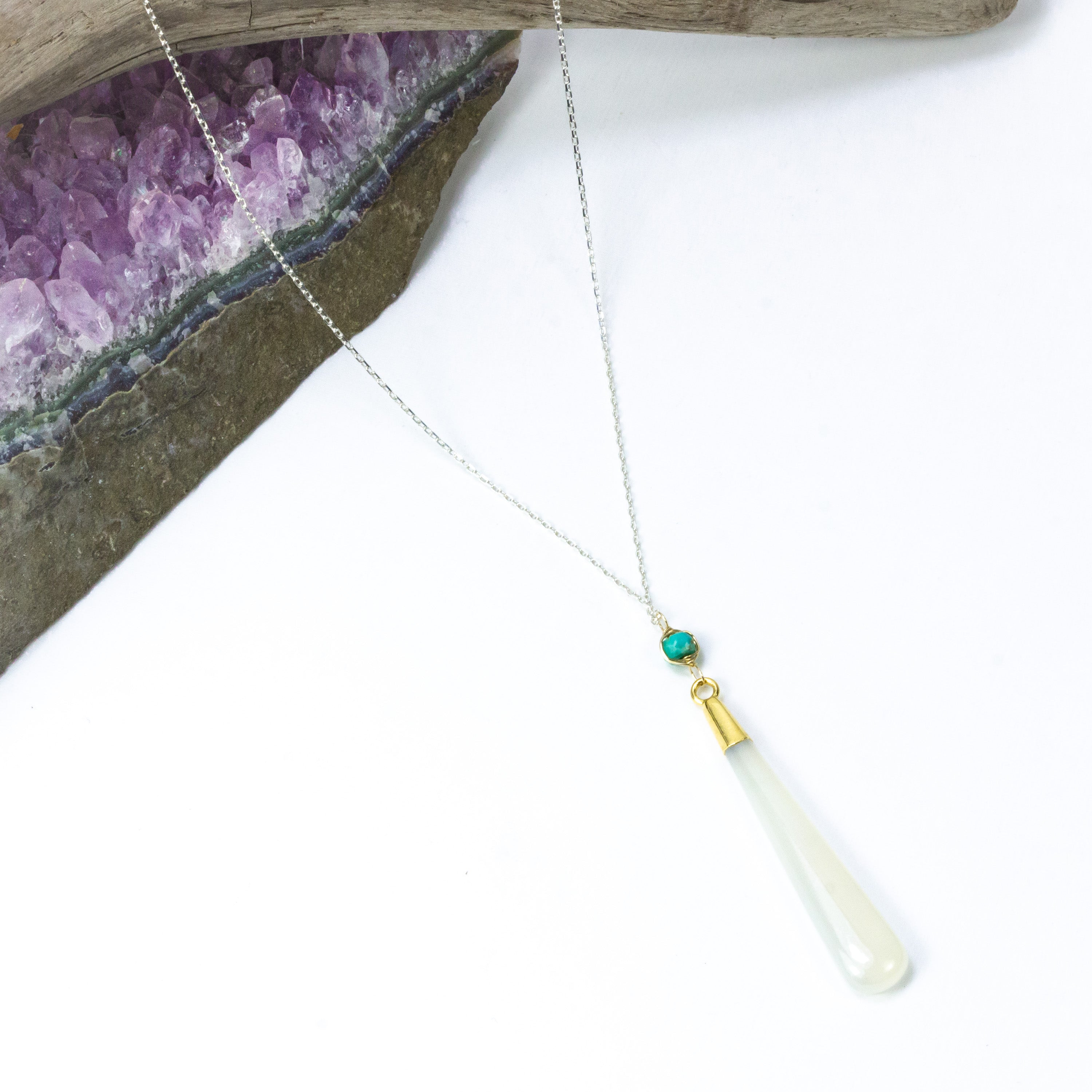 handmade white chalcedony turquoise gemstone pendant laura j designs