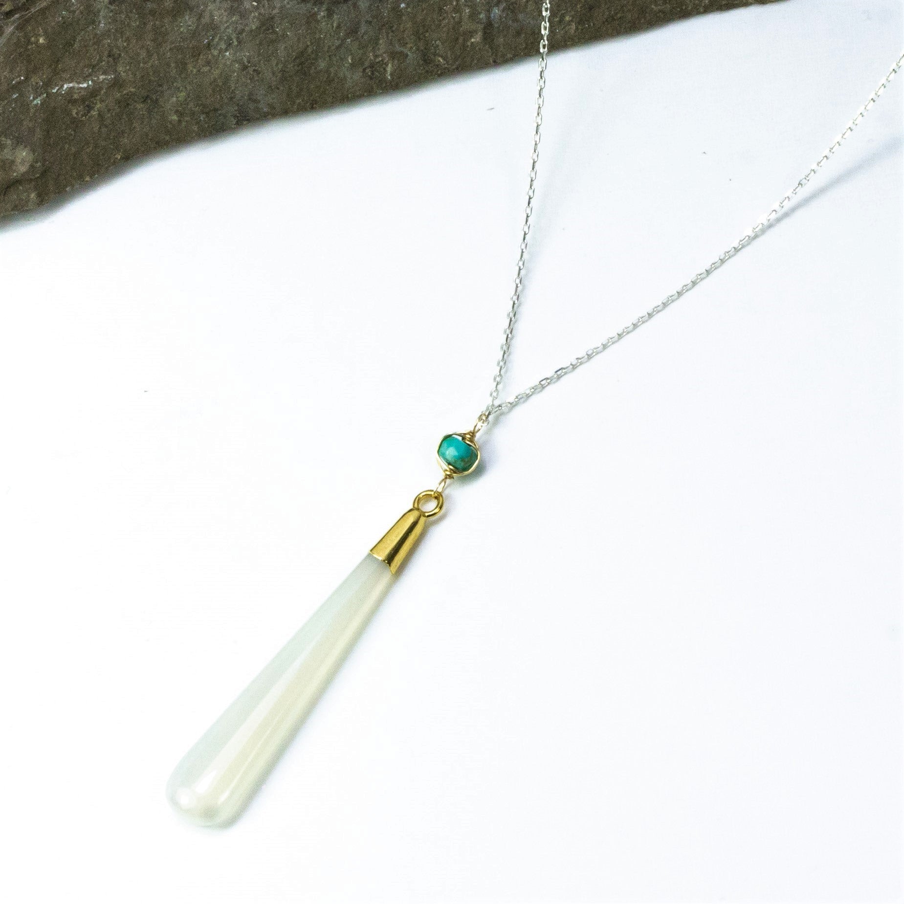 handmade white chalcedony turquoise gemstone pendant laura j designs