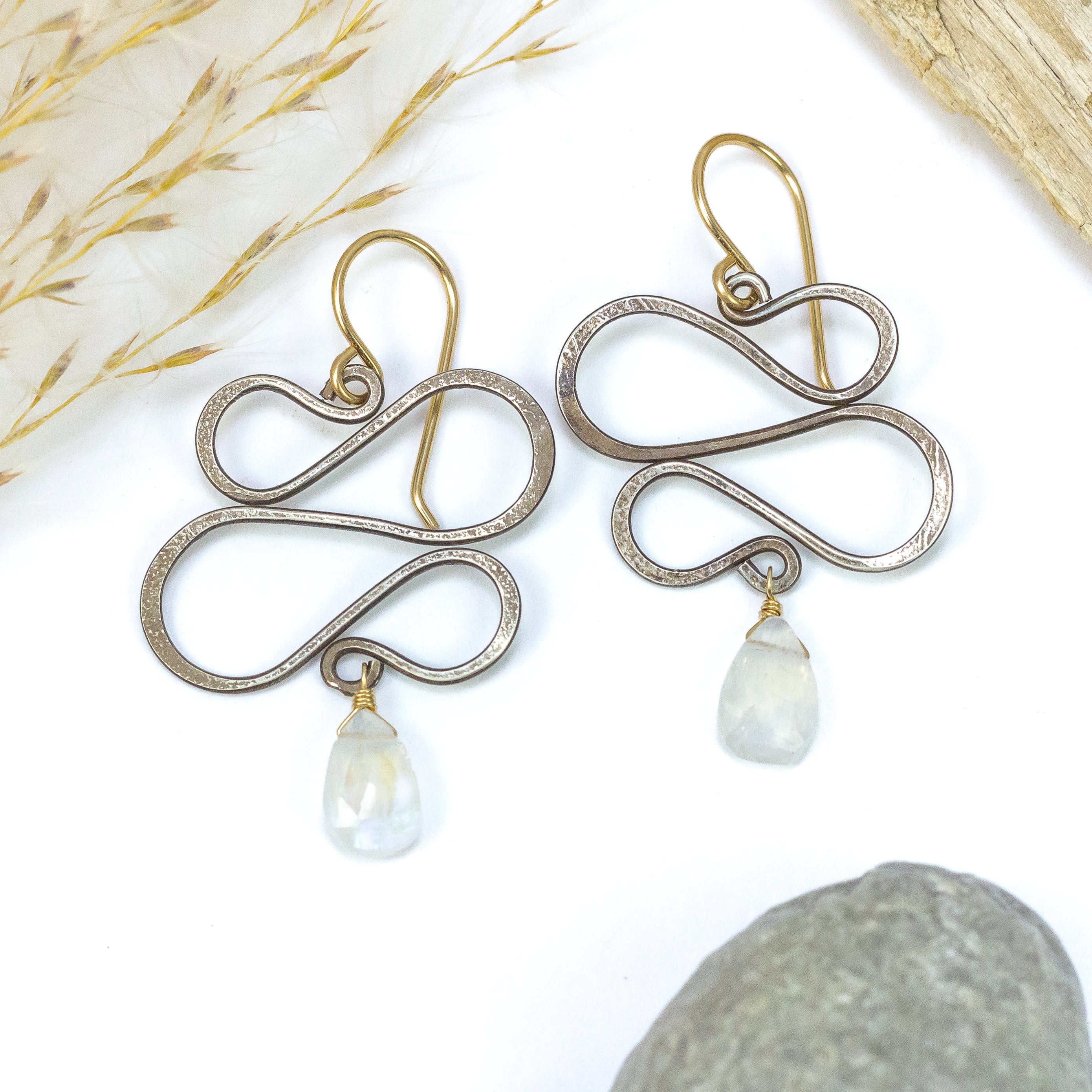 handmade oxidized silver swirl moonstone earrings laura j designs