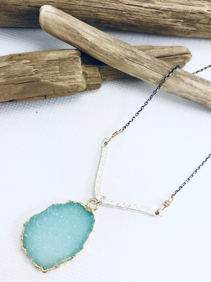 Organic Sea Druzy Chevron Necklace