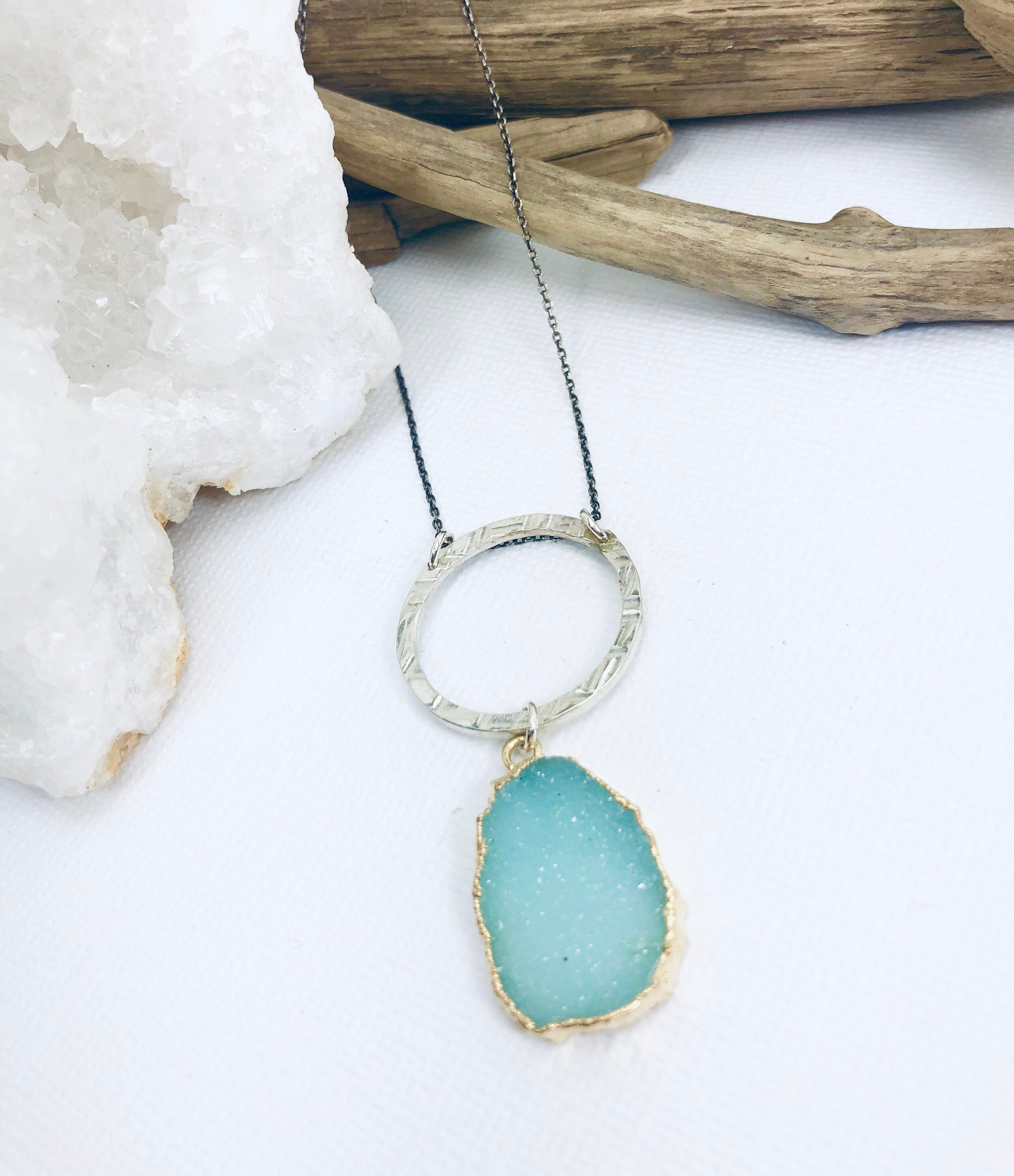 Organic Sea Druzy Open Circle Necklace