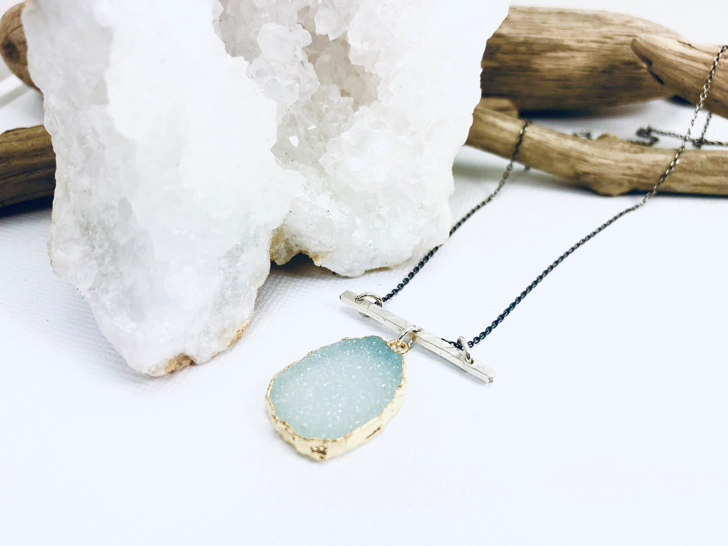 Organic Sea Druzy Bar Necklace