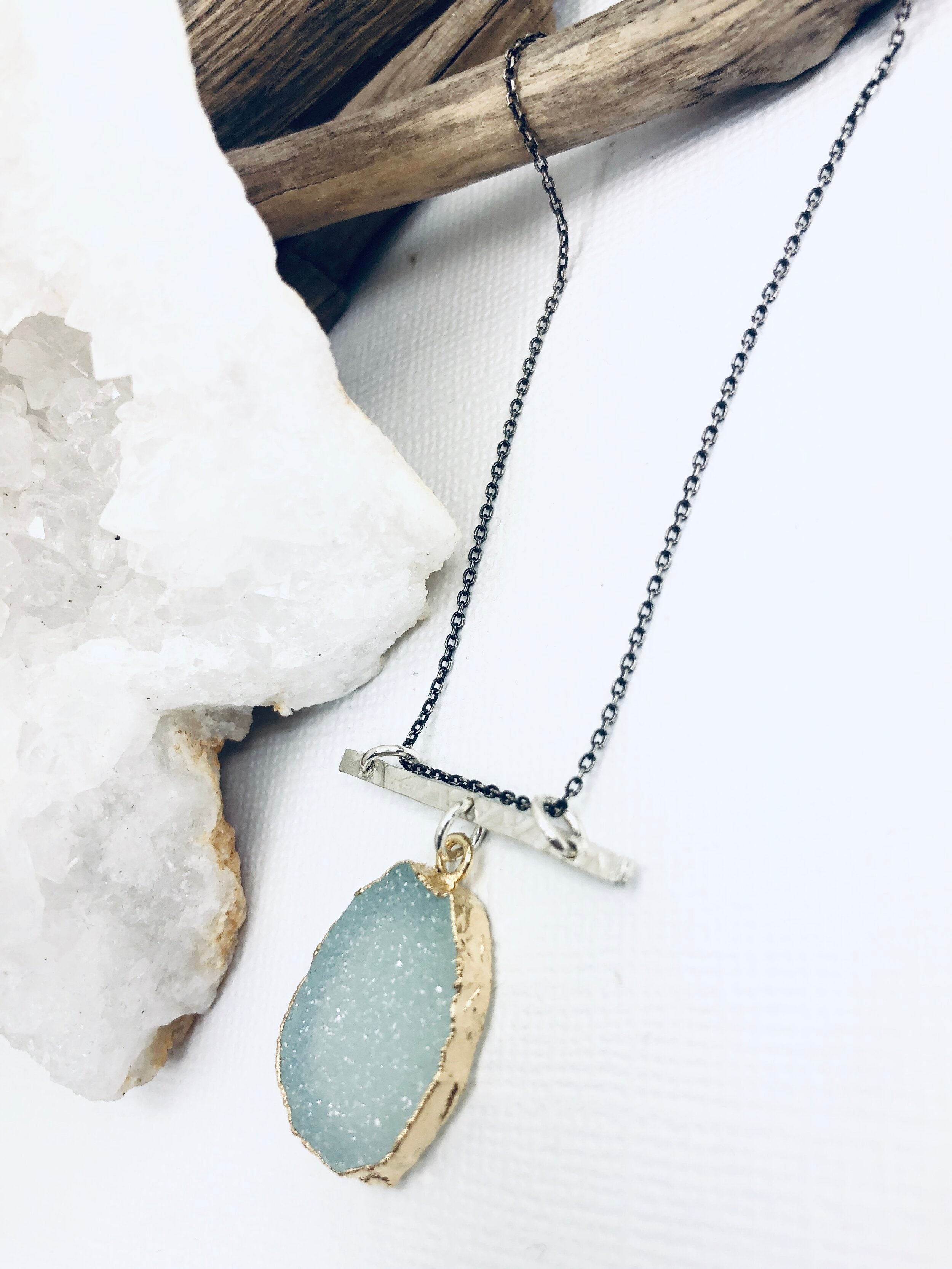 Organic Sea Druzy Bar Necklace