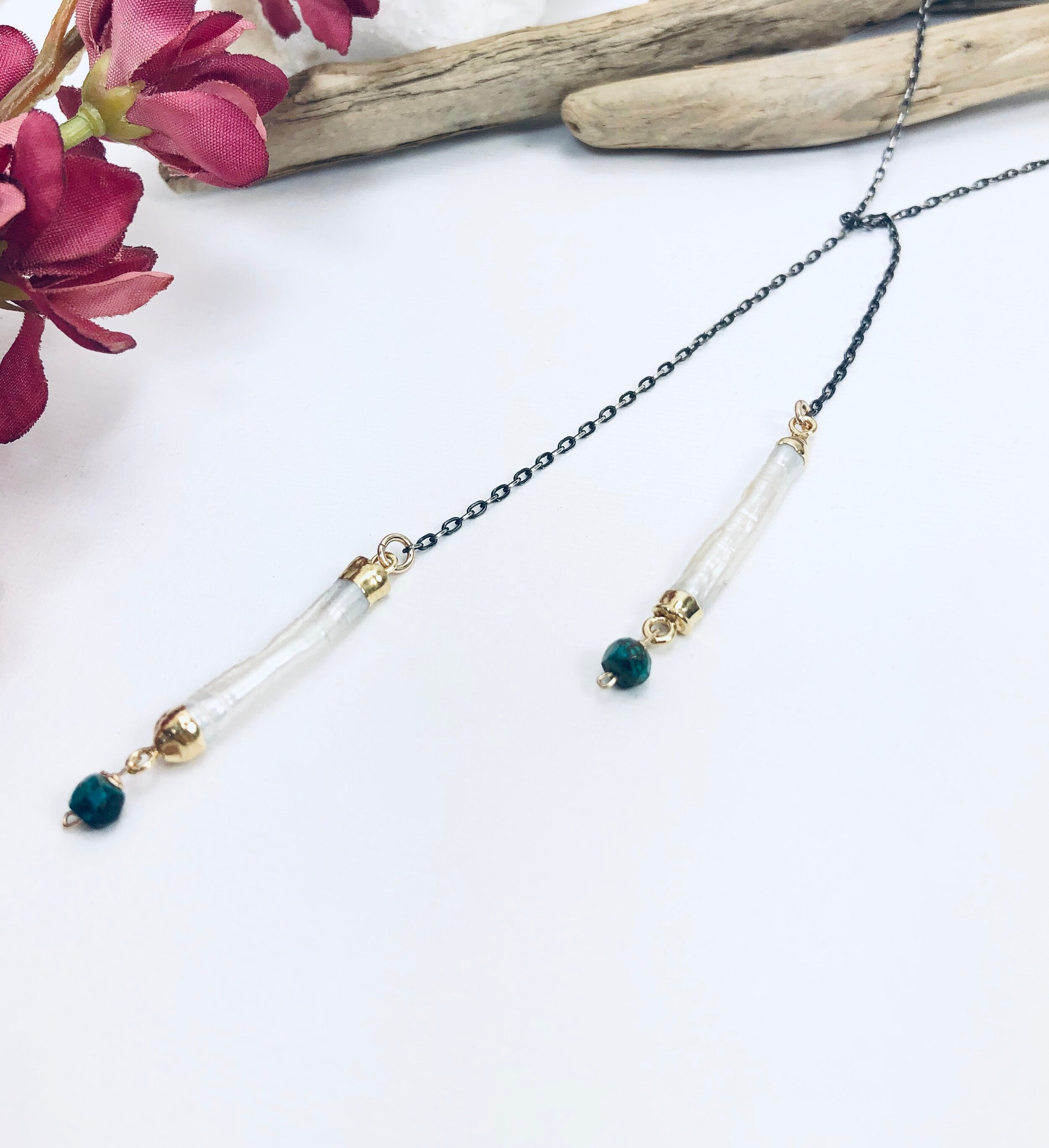 Oxidized Pearl Drop Lariat