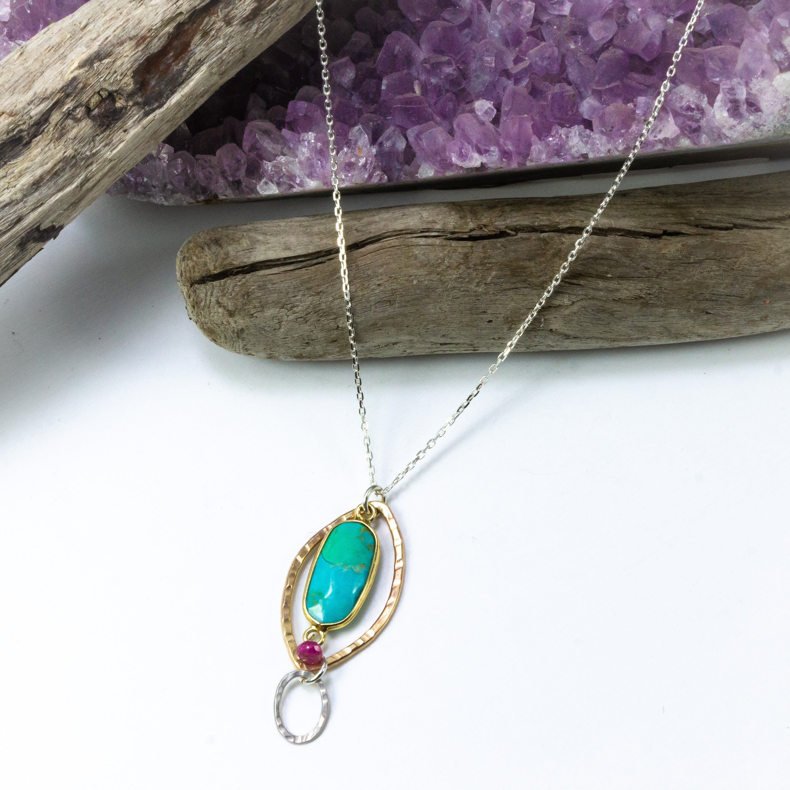 handmade gold filled turquoise tourmaline necklace silver chain laura j designs