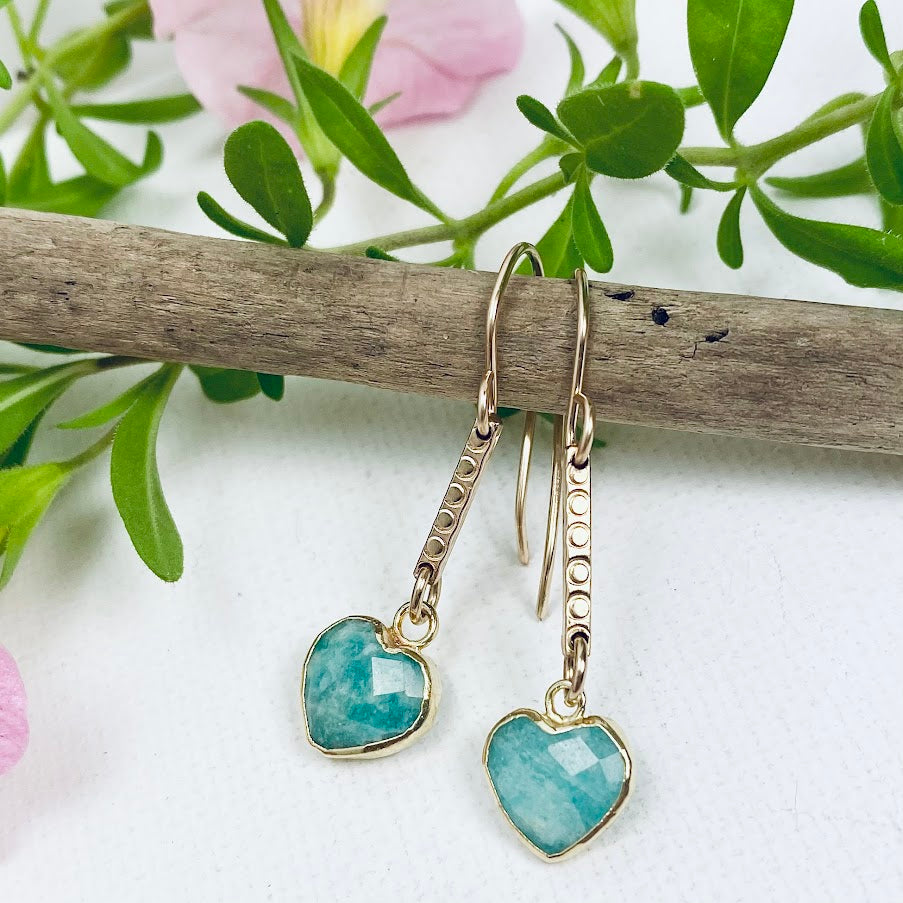 Gemstone Heart Bar Earrings