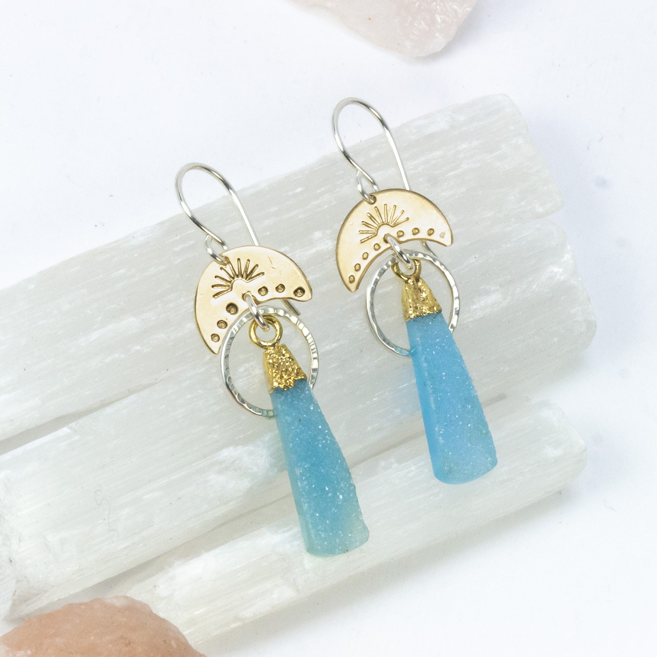 handmade gold filled blue druzy earrings laura j designs