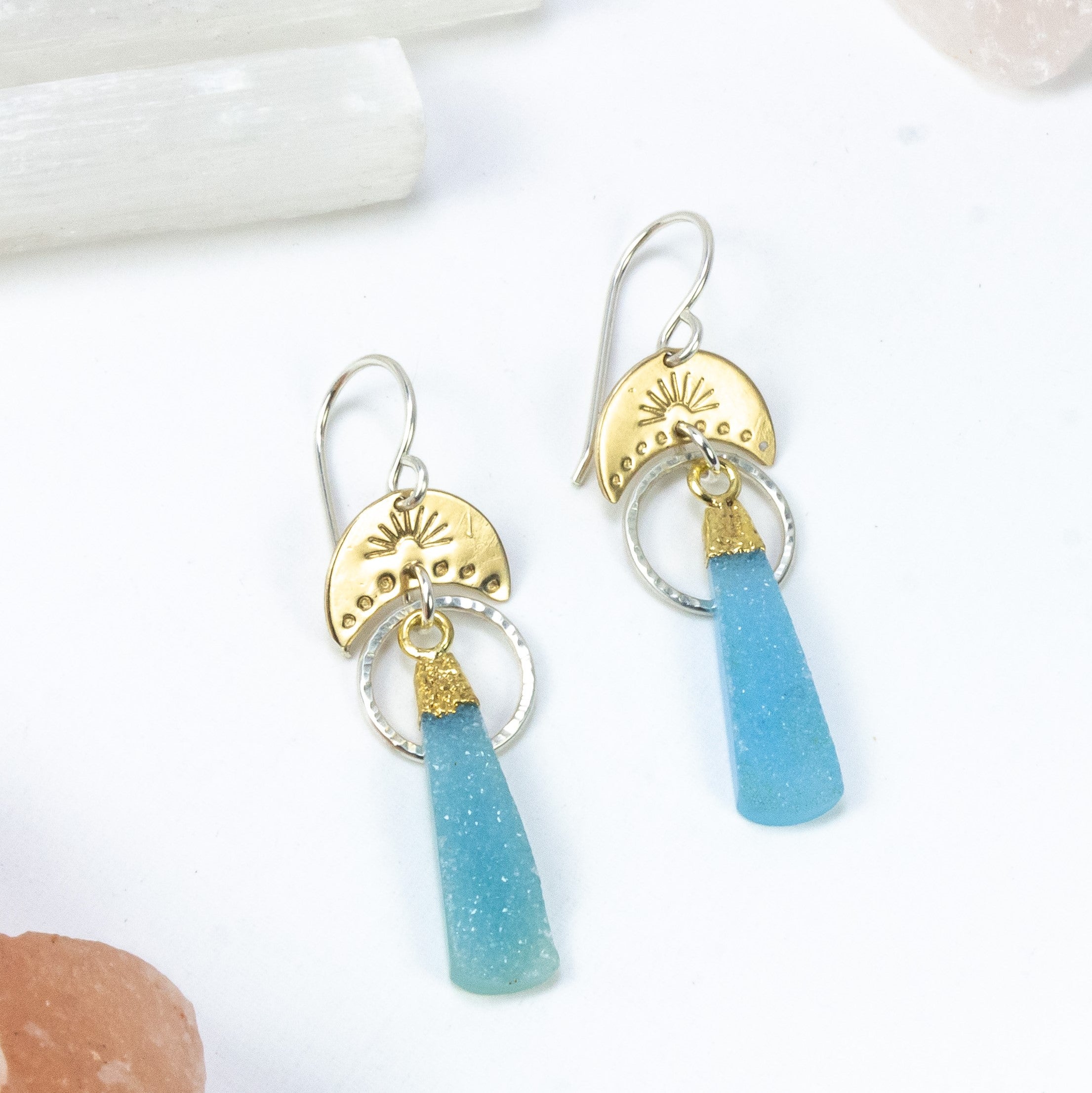 handmade gold filled blue druzy earrings laura j designs