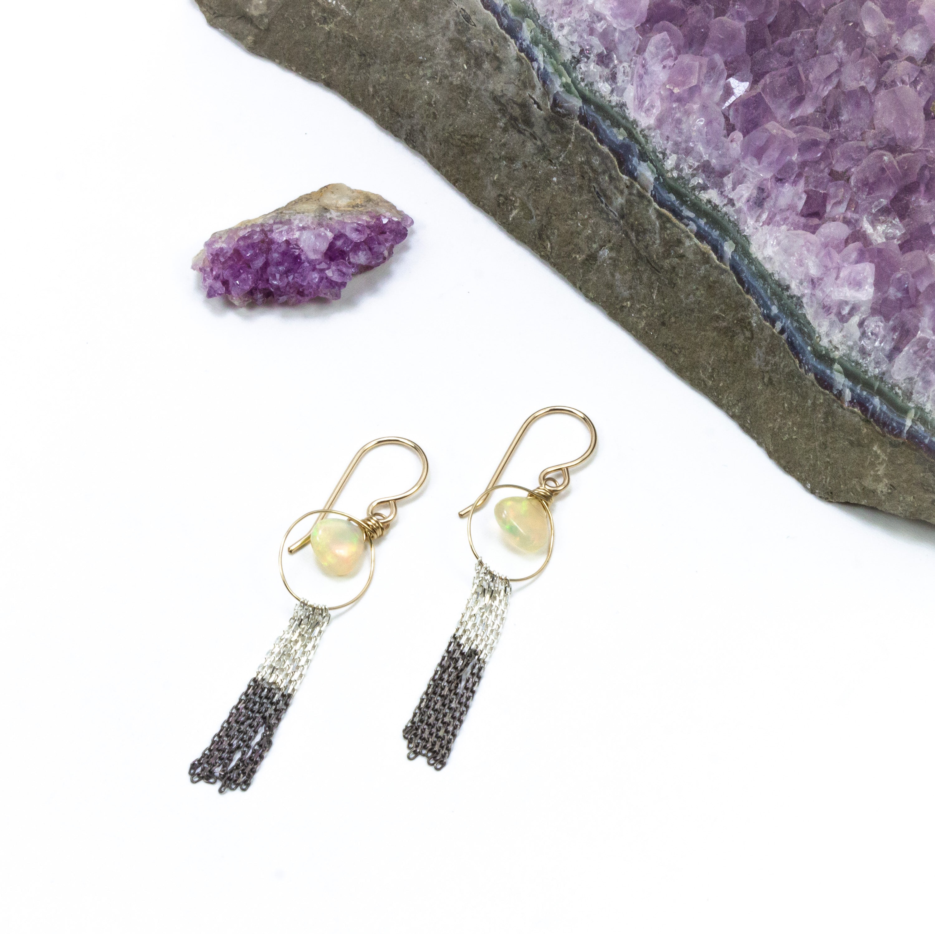 handmade gold filled silver chain opal earrings laura j designs