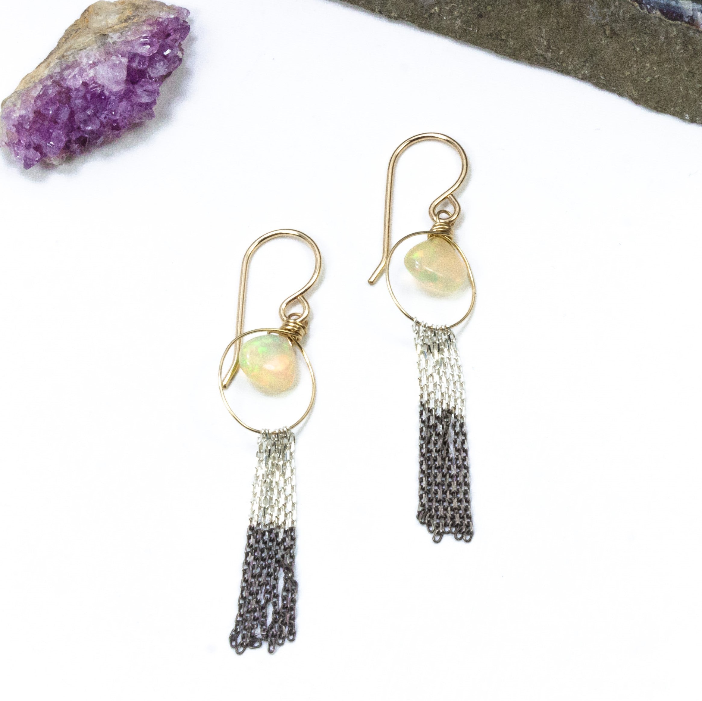 handmade gold filled silver chain opal earrings laura j designs