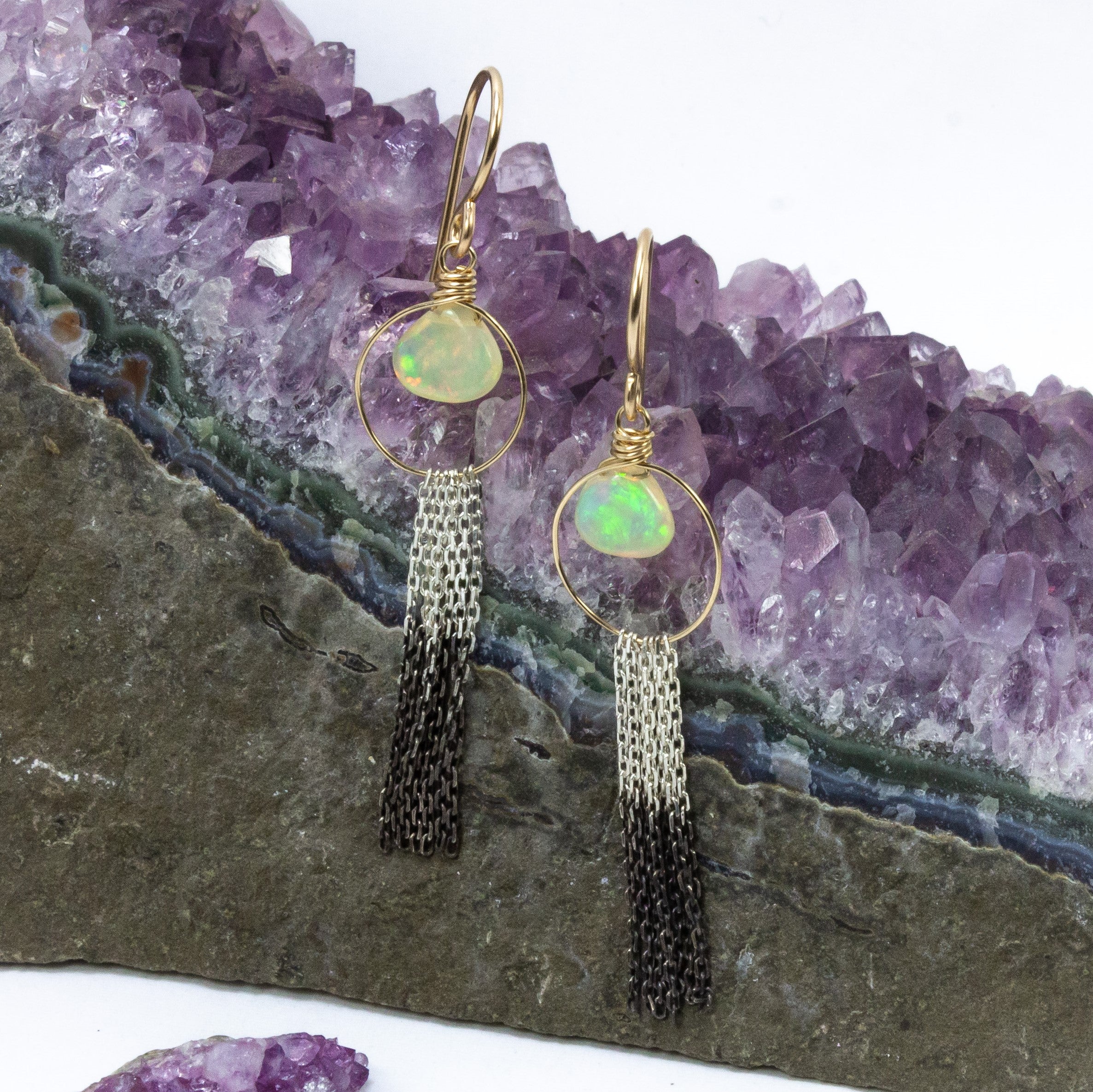 handmade gold filled silver chain opal earrings laura j designs