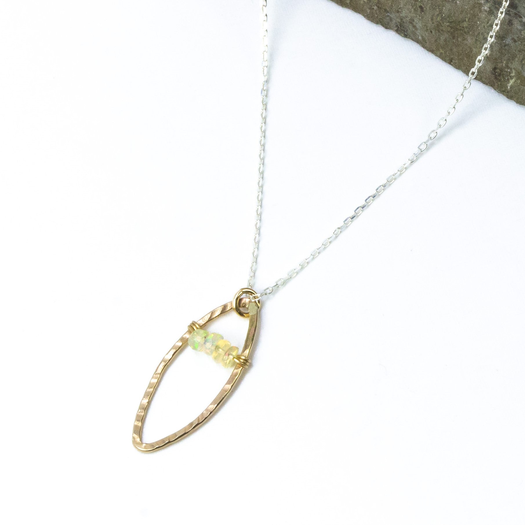 handmade gold filled opal pendant silver chain laura j designs