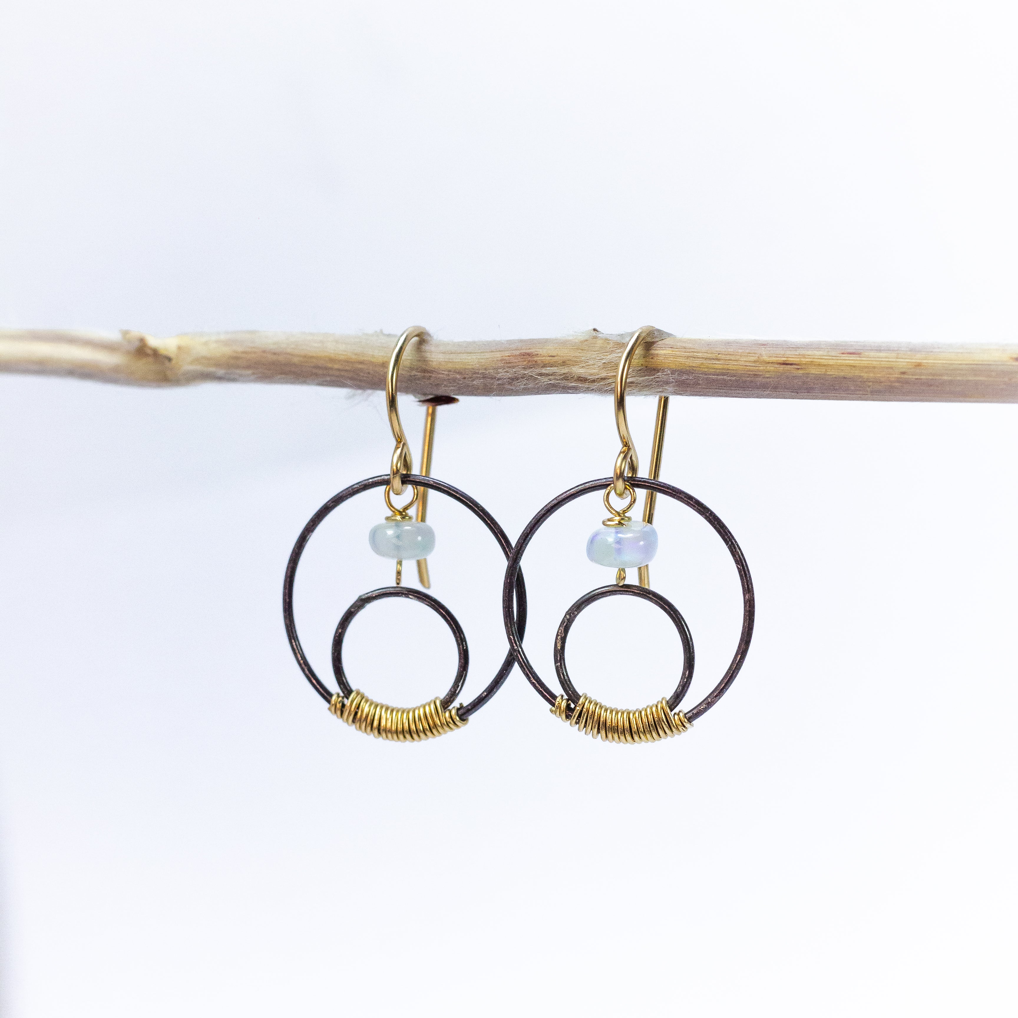 handmade oxidized silver gold filled mixed metal opal gemstone earrings laura j designs