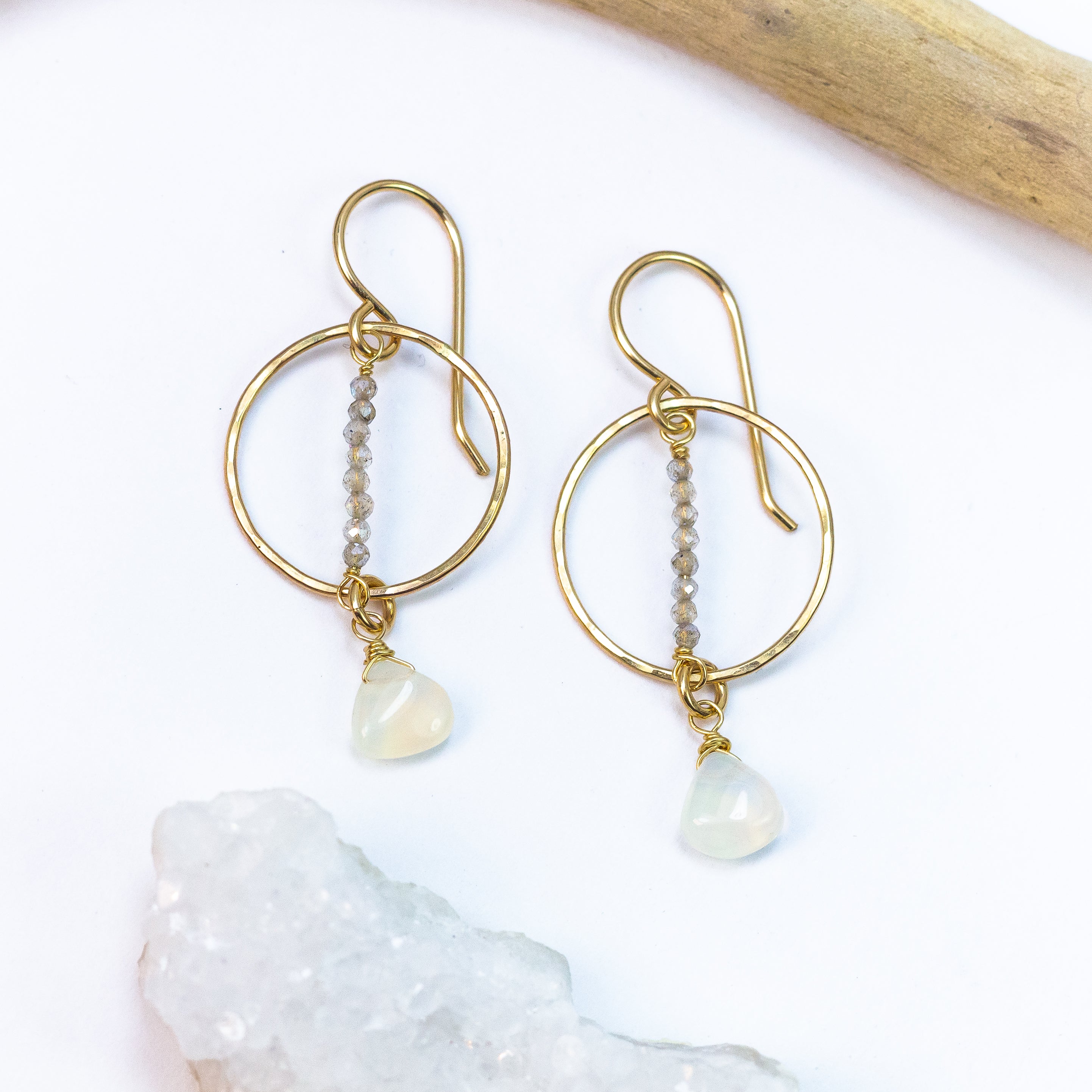 handmade gold filled opal and labradorite gemstone earrings laura j designs