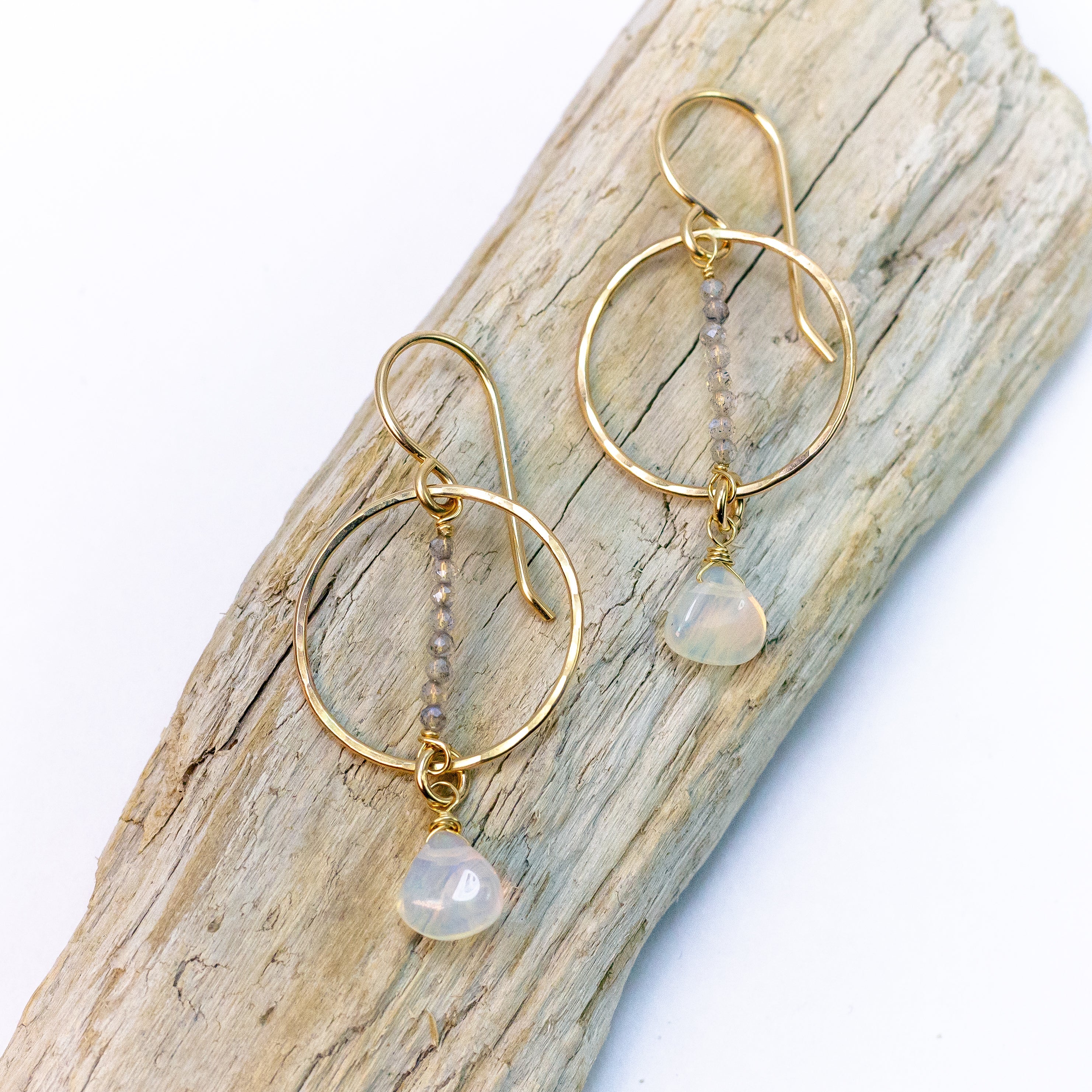 handmade gold filled opal and labradorite gemstone earrings laura j designs
