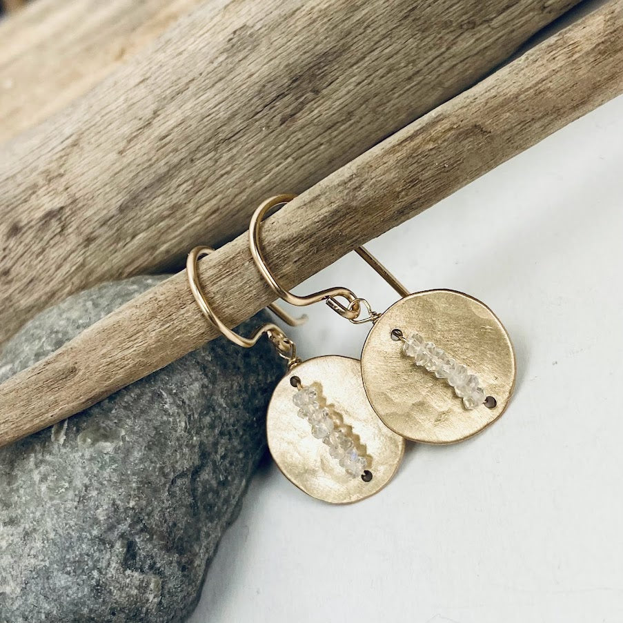 Mini Moonstone Disc Earrings