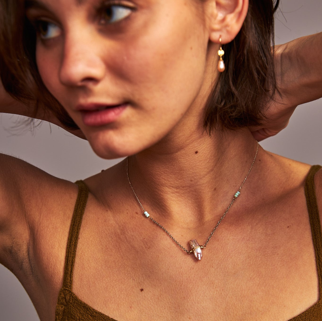 handmade pink pearl oxidized silver chain necklace laura j designs